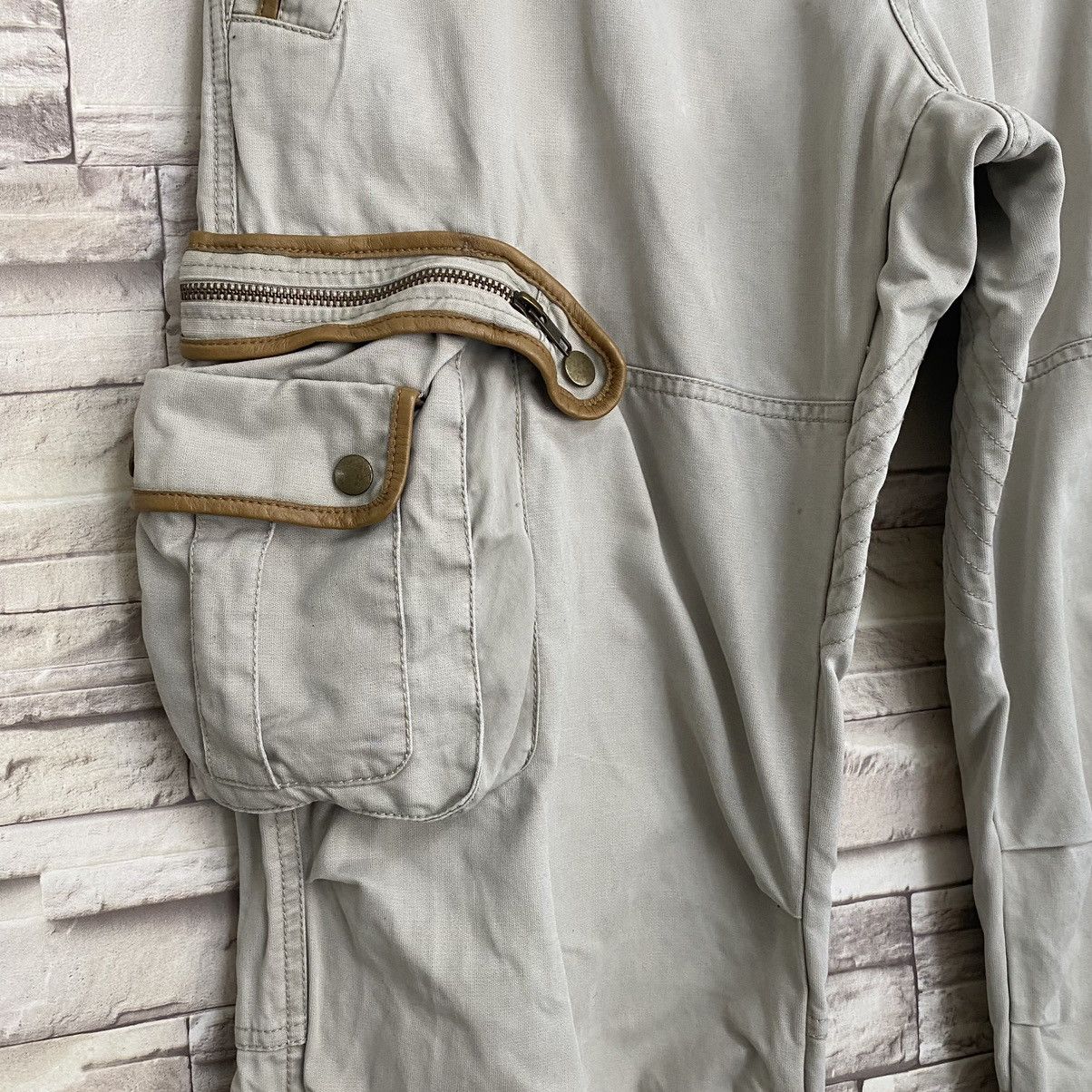Japanese Brand PRIGS Japan Cargo Pants Leather Trimmed Multi Pocket Size US 35 - 7 Thumbnail