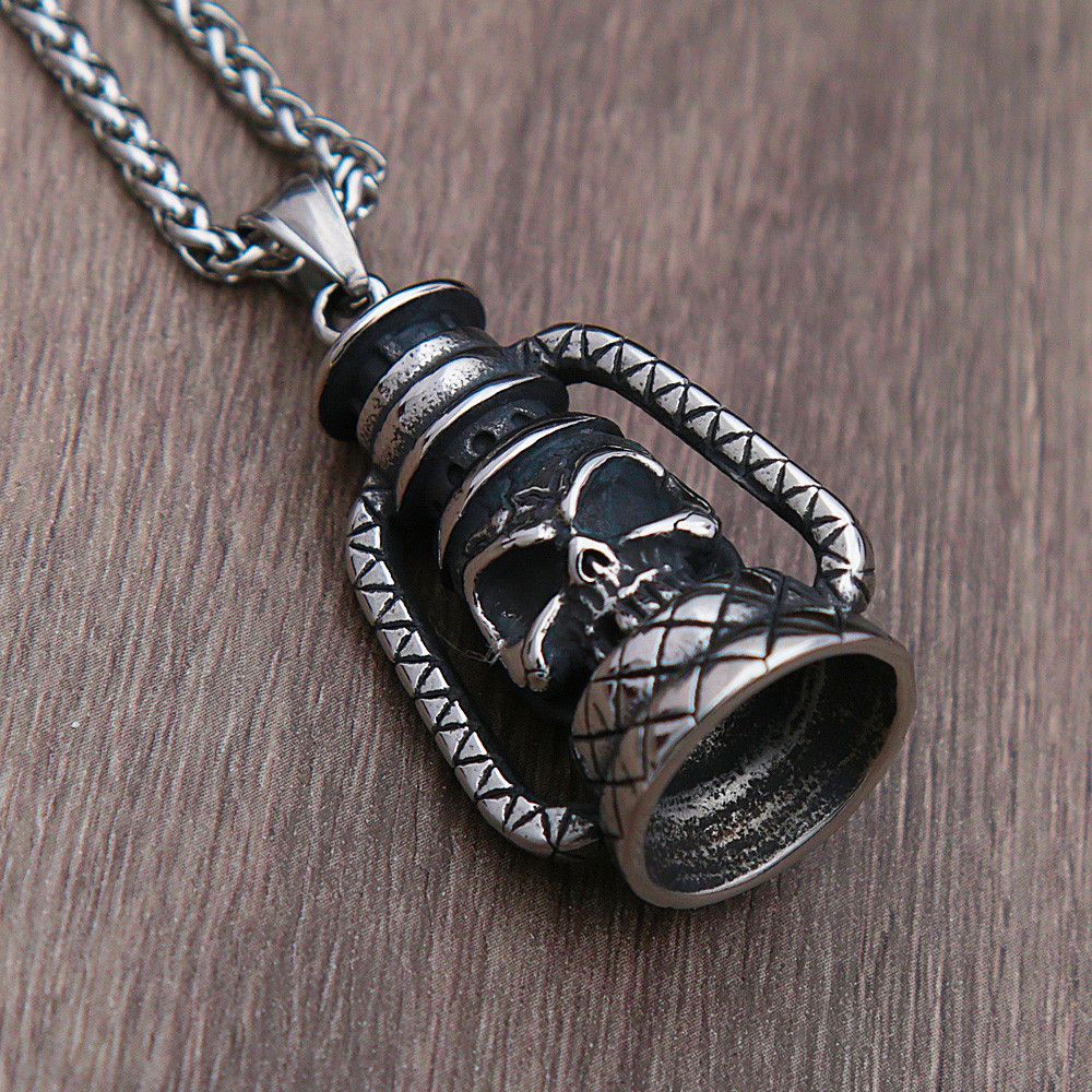 Jewelry Retro Kerosene Lamp Skull Pendant Necklace Size ONE SIZE - 4 Thumbnail