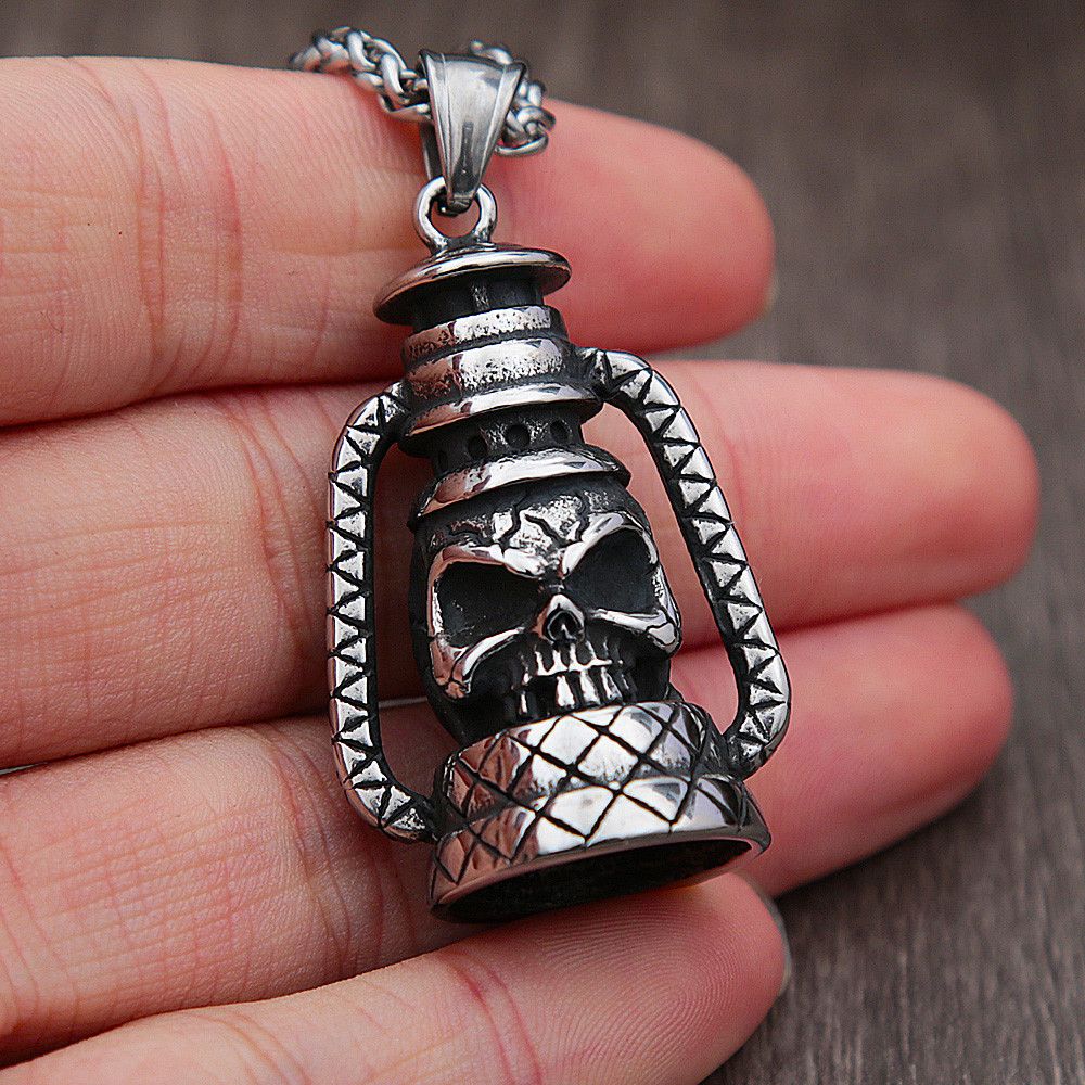 Jewelry Retro Kerosene Lamp Skull Pendant Necklace Size ONE SIZE - 1 Thumbnail