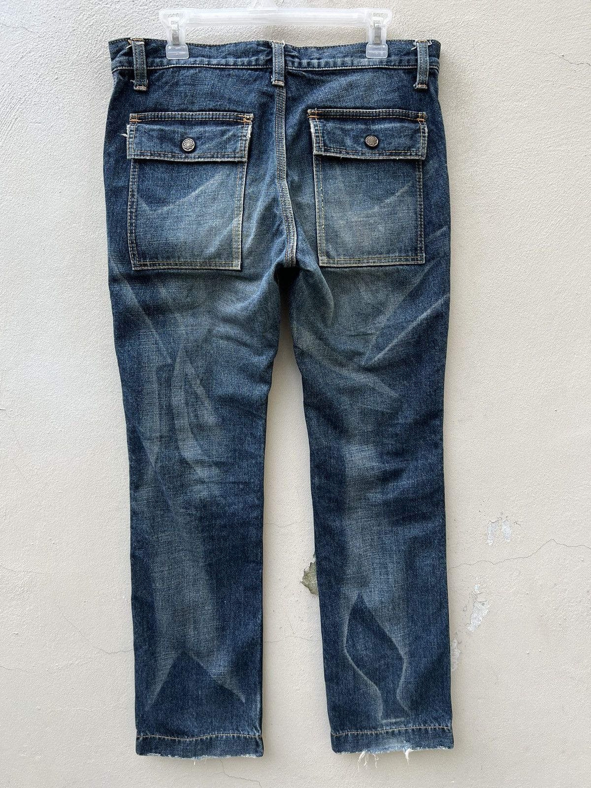 Shellac Vintage Acoustic Japan Fade Blue Denim Flare Jeans Bush Pant Size US 32 / EU 48 - 17 Thumbnail