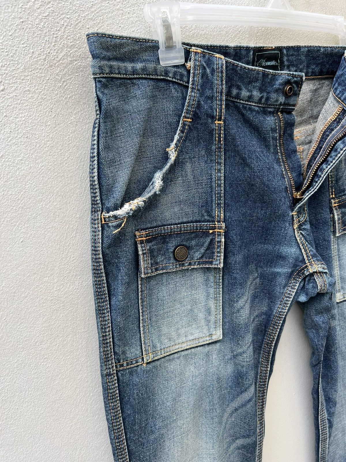Shellac Vintage Acoustic Japan Fade Blue Denim Flare Jeans Bush Pant Size US 32 / EU 48 - 10 Thumbnail