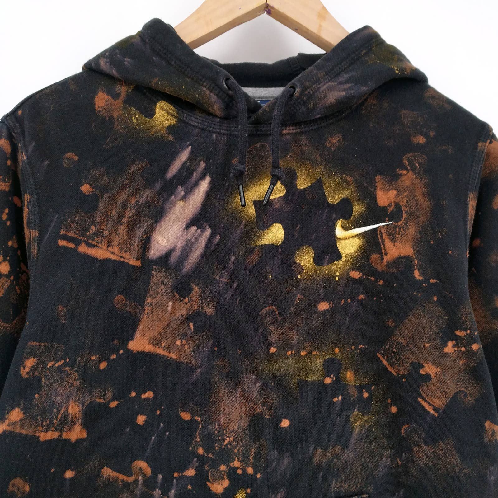 Nike NIKE Custom Painted Puzzle Hoodie Sweatshirt Graffiti M Size US M / EU 48-50 / 2 - 2 Thumbnail