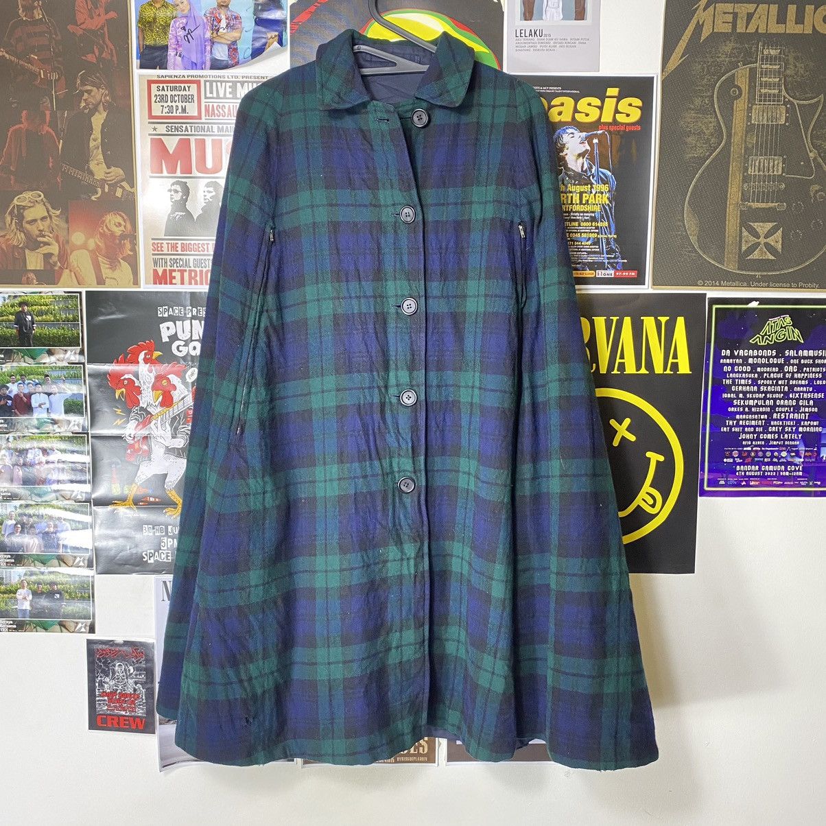 image of Burberrys Prorsum Green&blue Checked Wool Cloak, Men's (Size Large)