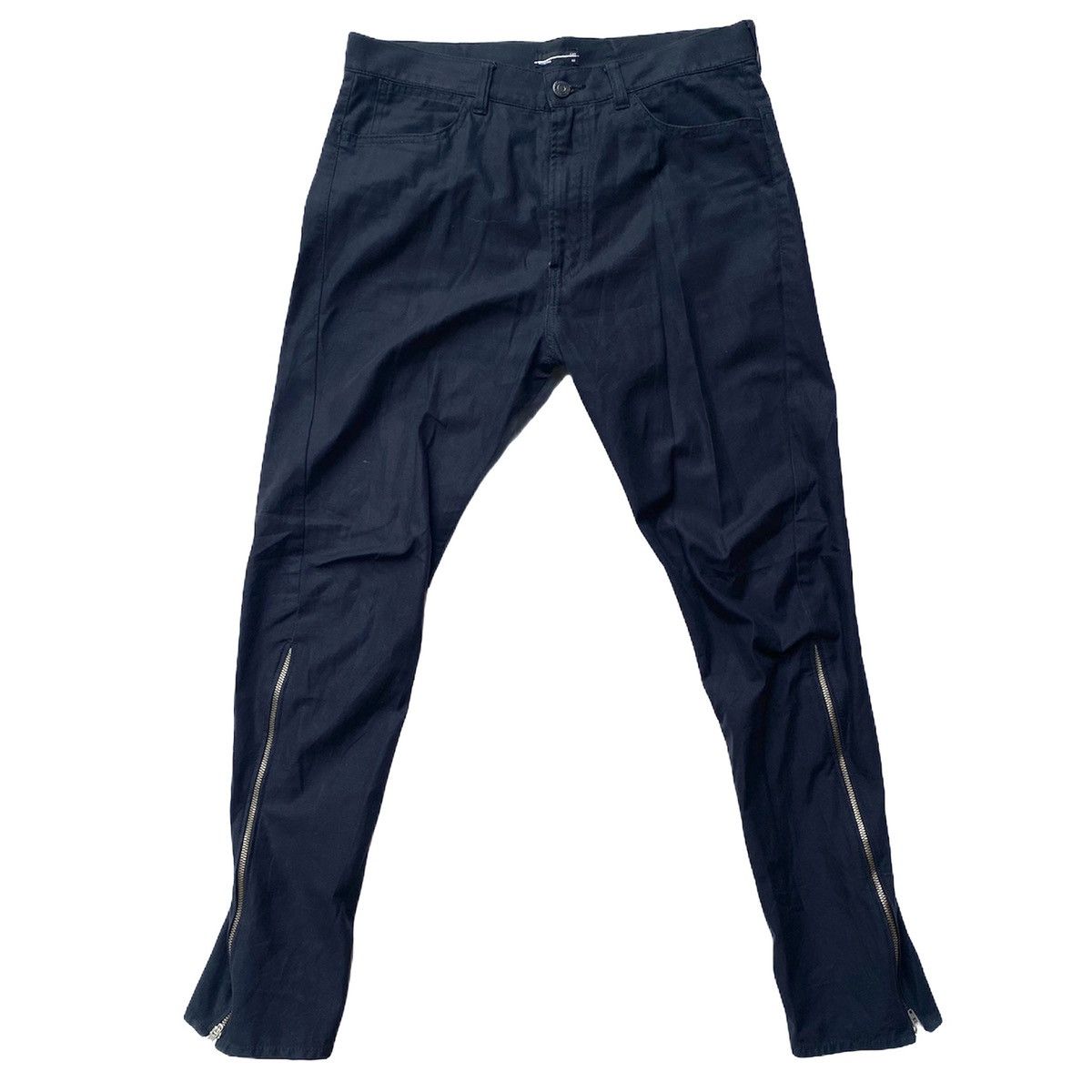 image of Avant Garde x Lad Musician Aw09 Hem Zip Twisted Pants in Dark Blue, Men's (Size 30)