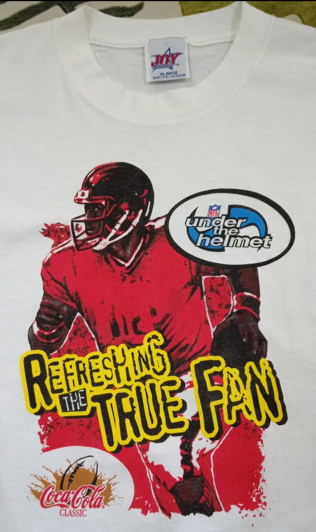 Coca Cola × NFL × Vintage Vintage 90s NFL Under The Helmet by Coca-cola Classic Tee Size US XL / EU 56 / 4 - 1 Thumbnail