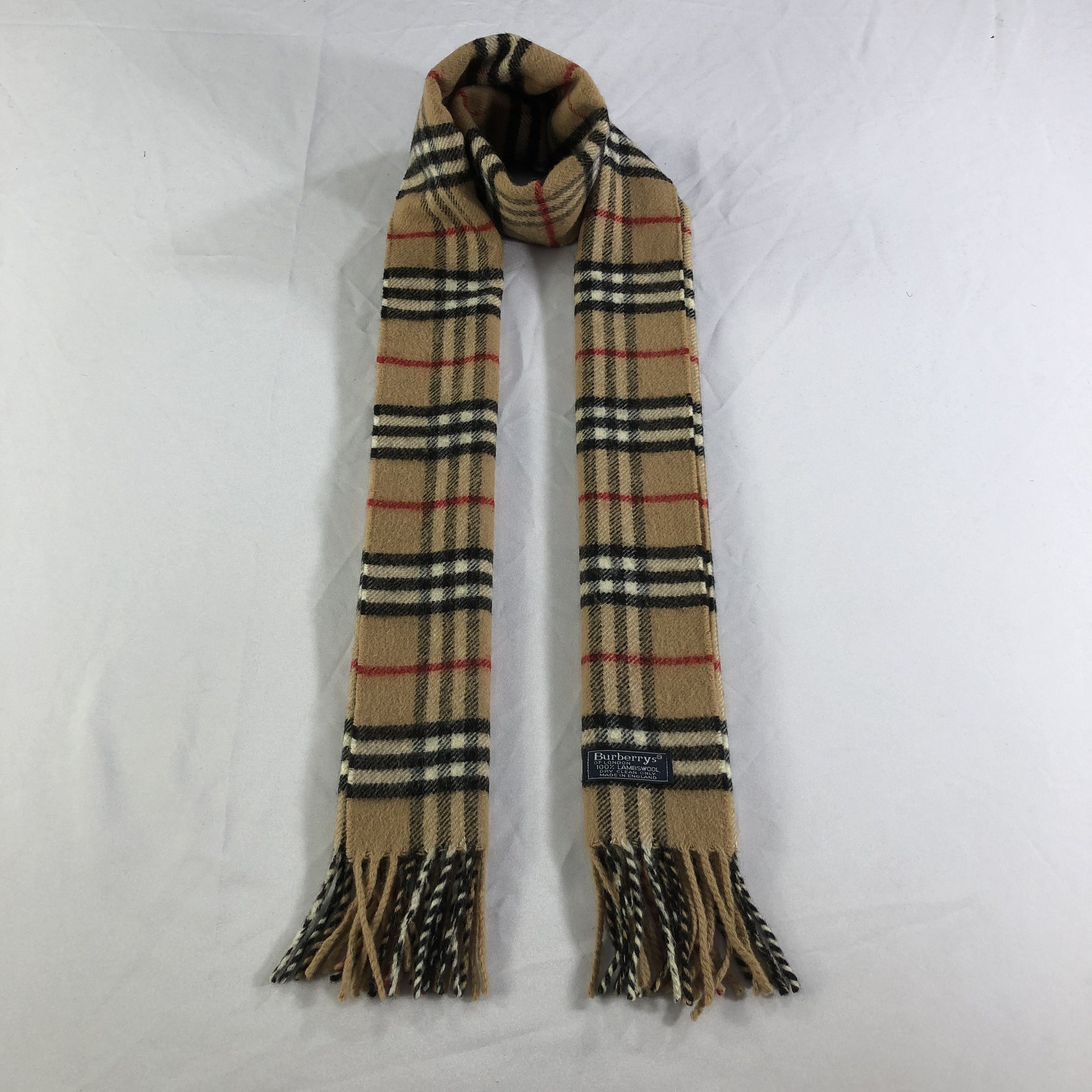 Burberry Burberrys Nova Check Tan Wool Scarf Muffler V1645 Size ONE SIZE - 1 Thumbnail