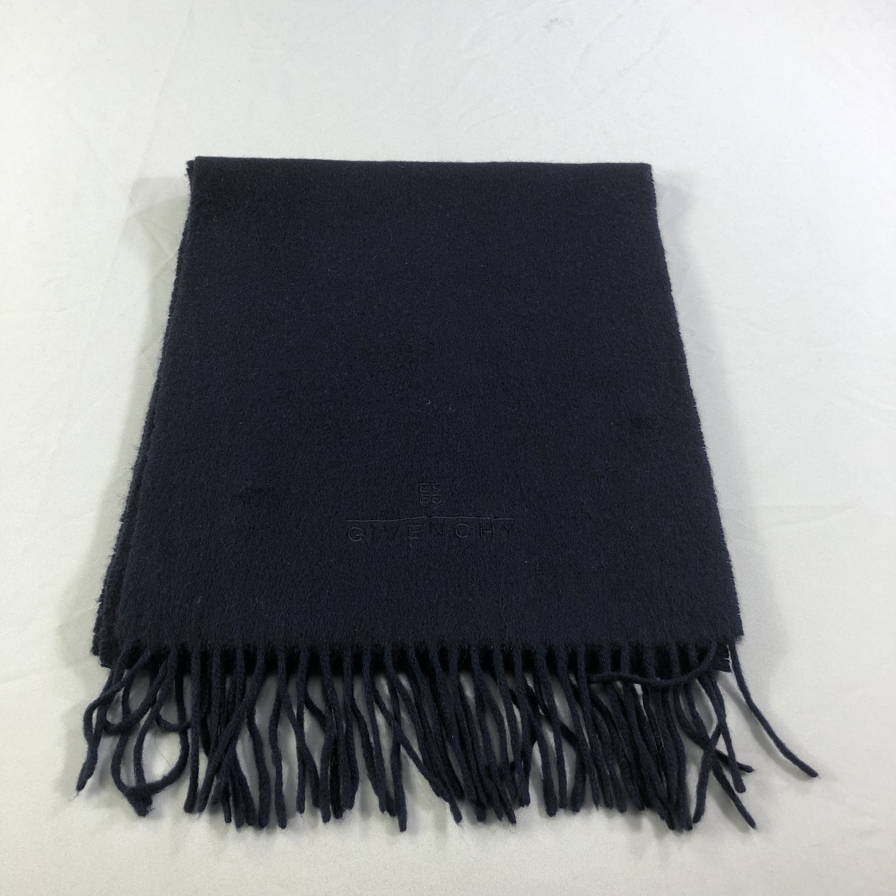 Japanese Brand Givenchy Plain Navy Blue Cashmere Scarf Muffler V1576 Size ONE SIZE - 3 Thumbnail