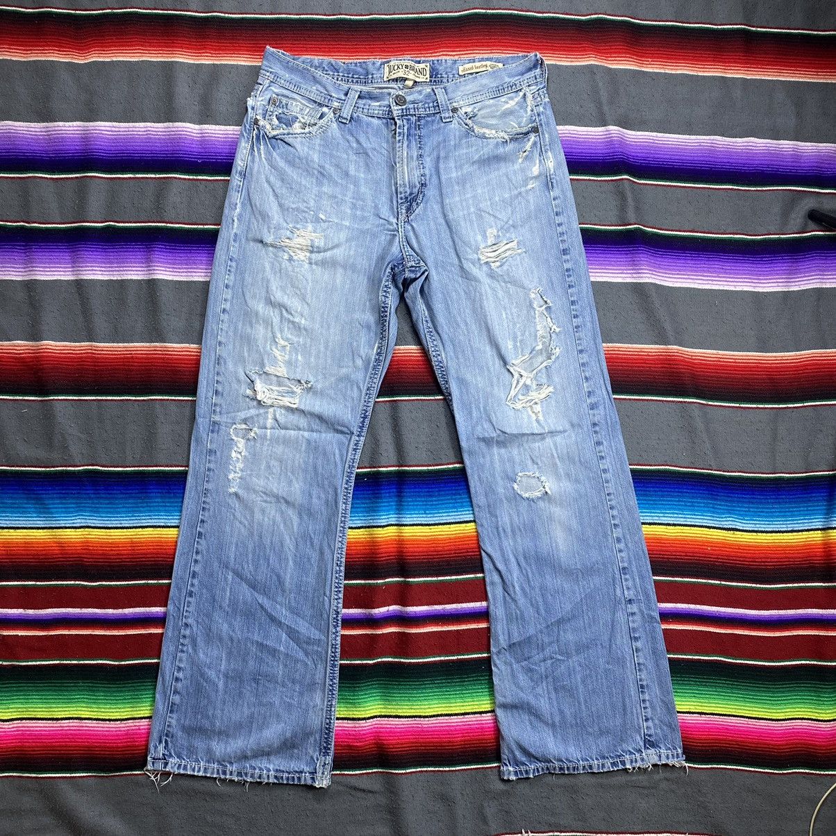 image of Vintage Lucky Brand Navajo Relaxed Bootleg Distressed Denim in Washed Blue, Men's (Size 36)