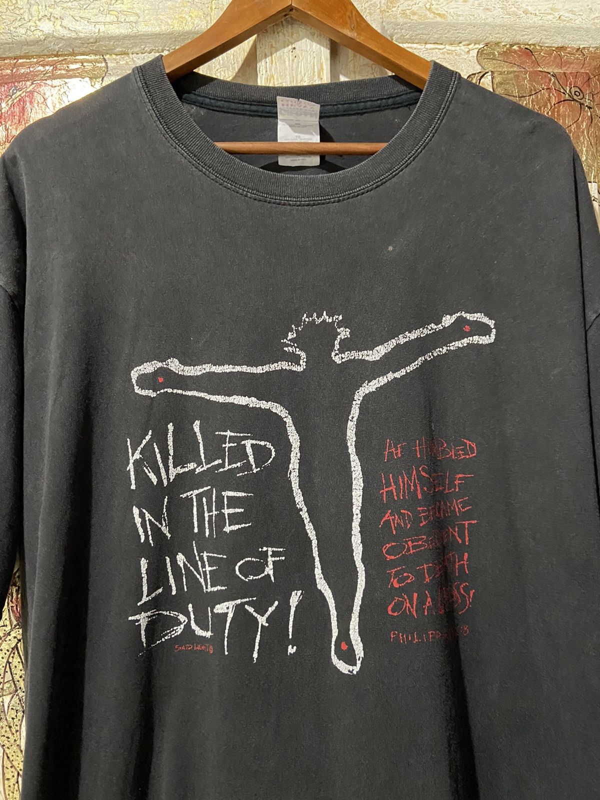 Fuck Art, Make Tees × Vintage Vintage jesus killed in the line of duty nice fade size xl Size US XL / EU 56 / 4 - 2 Thumbnail