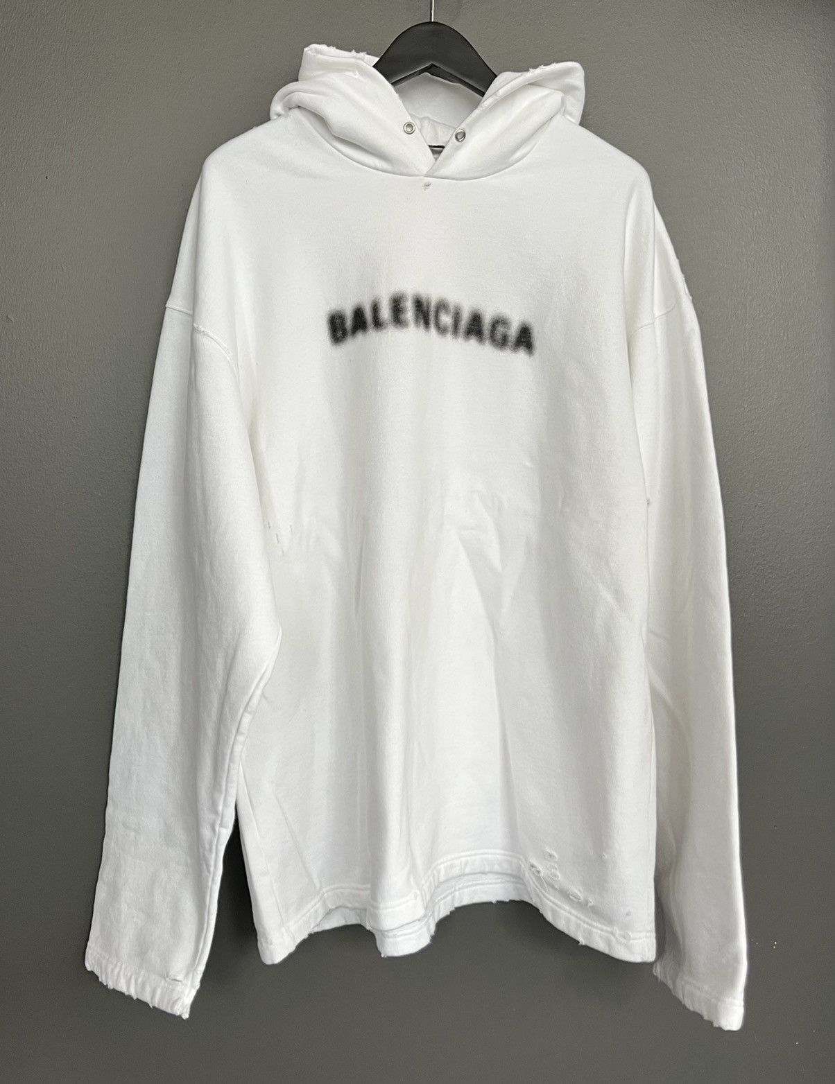 Balenciaga Distressed Blurry Logo Hoodie Grey - US