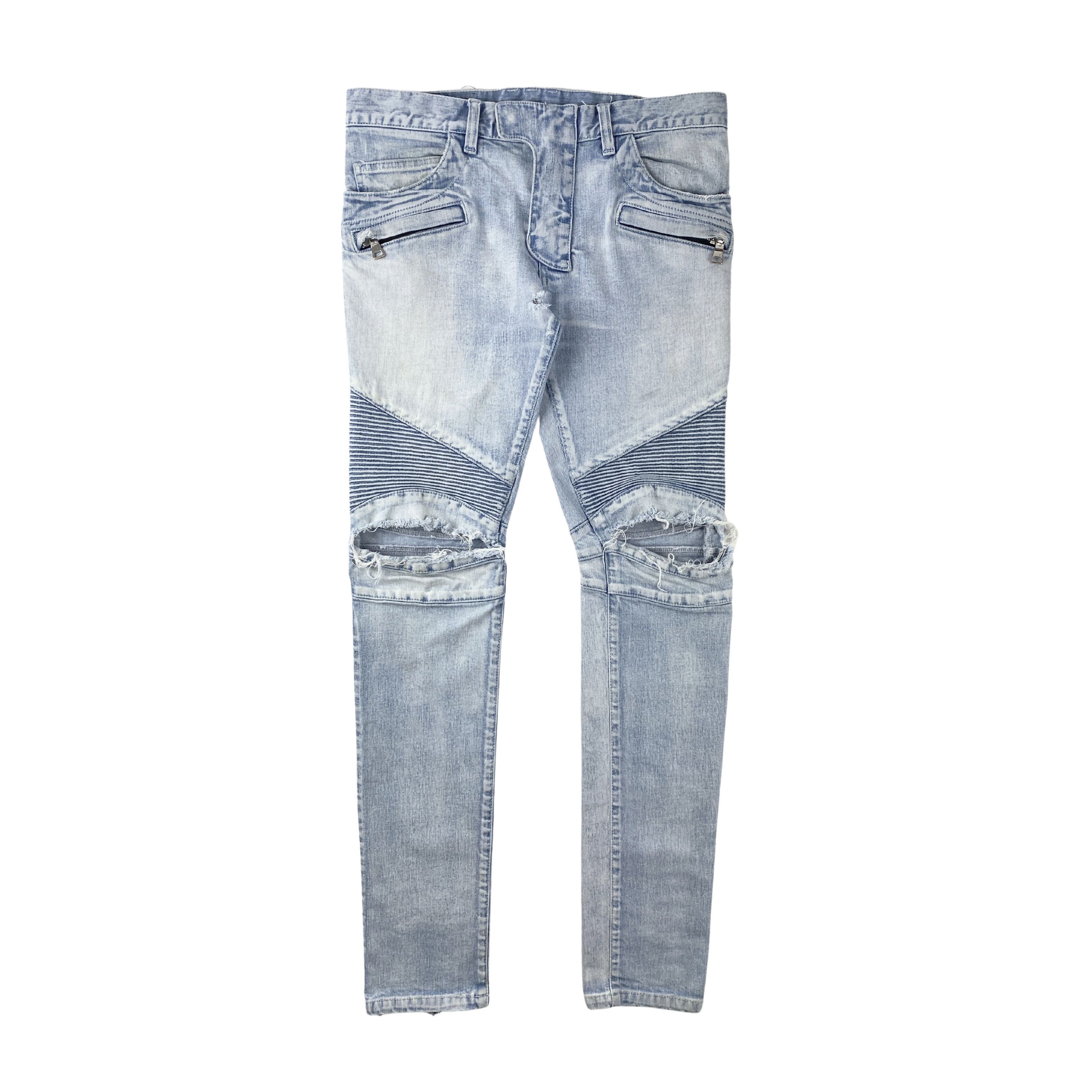 Balmain Balmain Knee Ripped Light Blue Wash Jeans Size US 30 / EU 46 - 2 Thumbnail