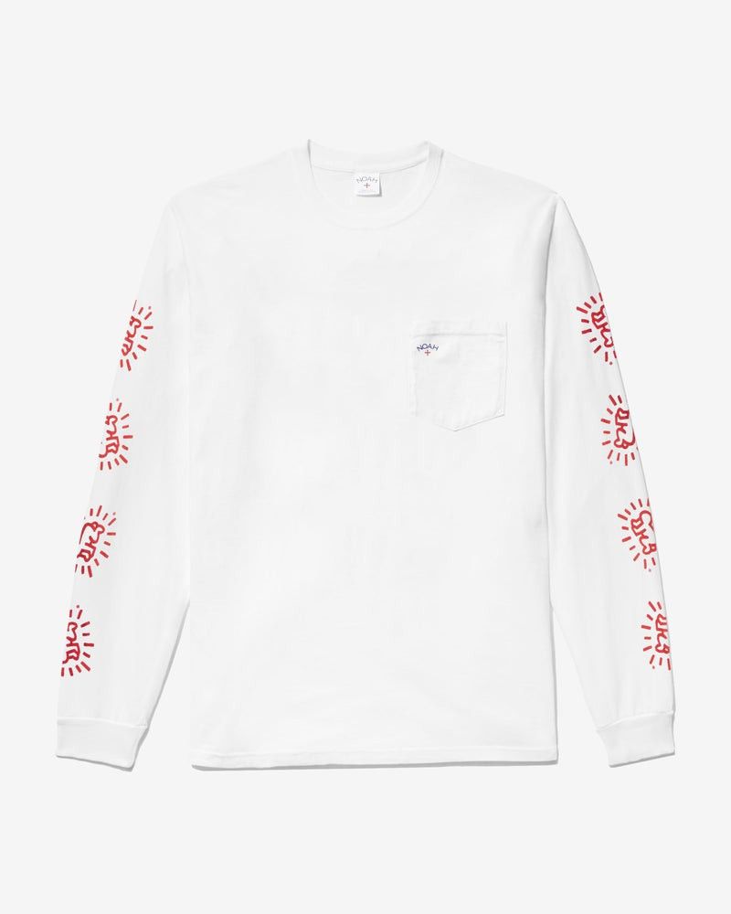 image of Keith Haring Long Sleeve Pocket Tee in White, Men's (Size XL)