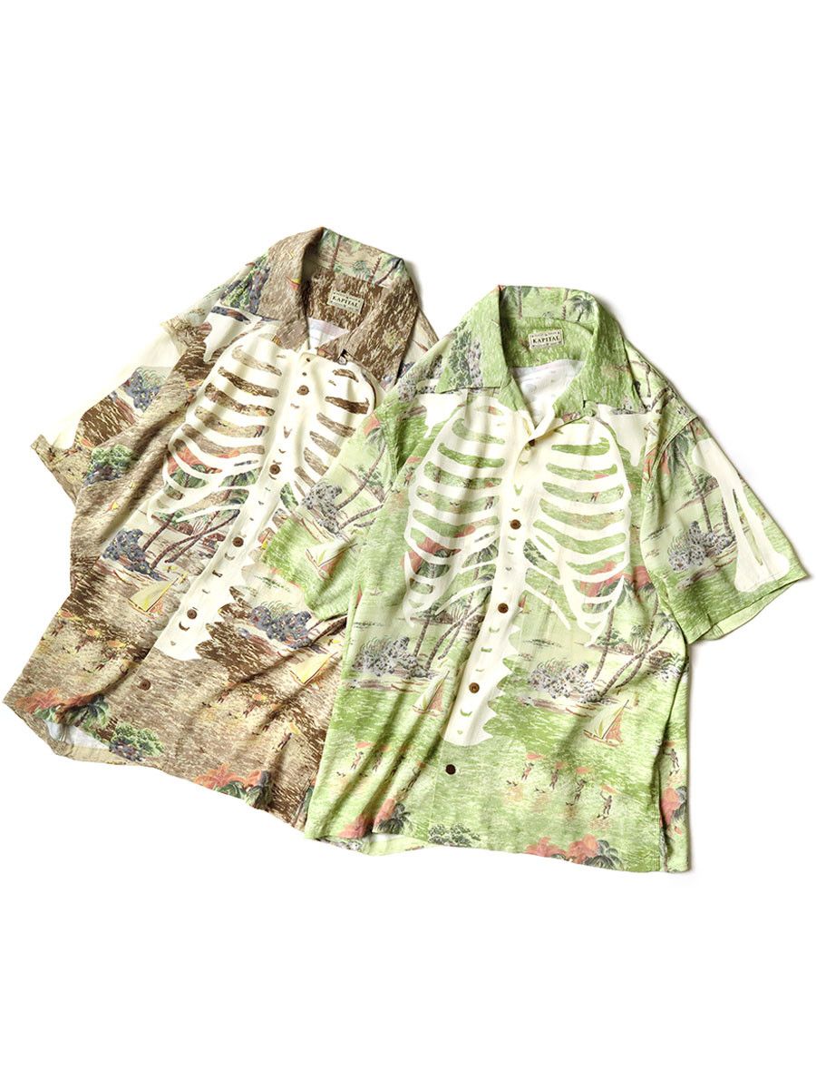 Kapital Kapital Rayon Kamehameha Skeleton Print Open Collar Shirt Size US L / EU 52-54 / 3 - 9 Thumbnail