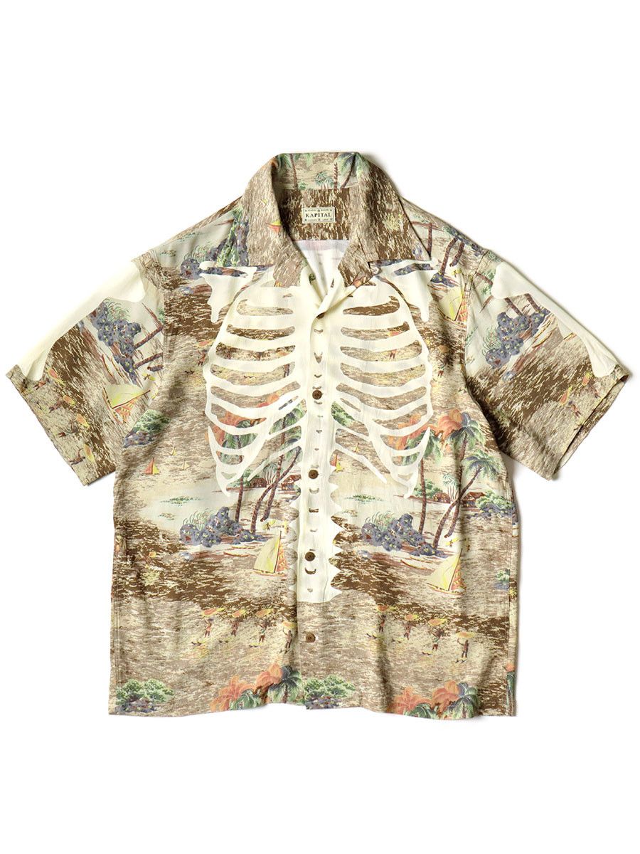 Kapital Kapital Rayon Kamehameha Skeleton Print Open Collar Shirt Size US L / EU 52-54 / 3 - 1 Thumbnail