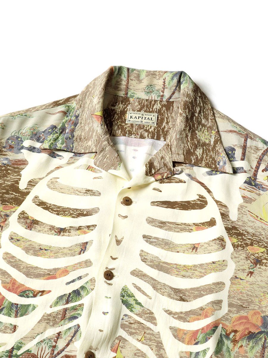Kapital Kapital Rayon Kamehameha Skeleton Print Open Collar Shirt Size US L / EU 52-54 / 3 - 4 Thumbnail