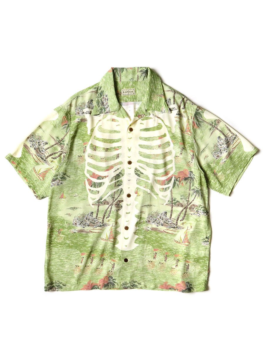 Kapital Kapital Rayon Kamehameha Skeleton Print Open Collar Shirt Size US L / EU 52-54 / 3 - 1 Thumbnail
