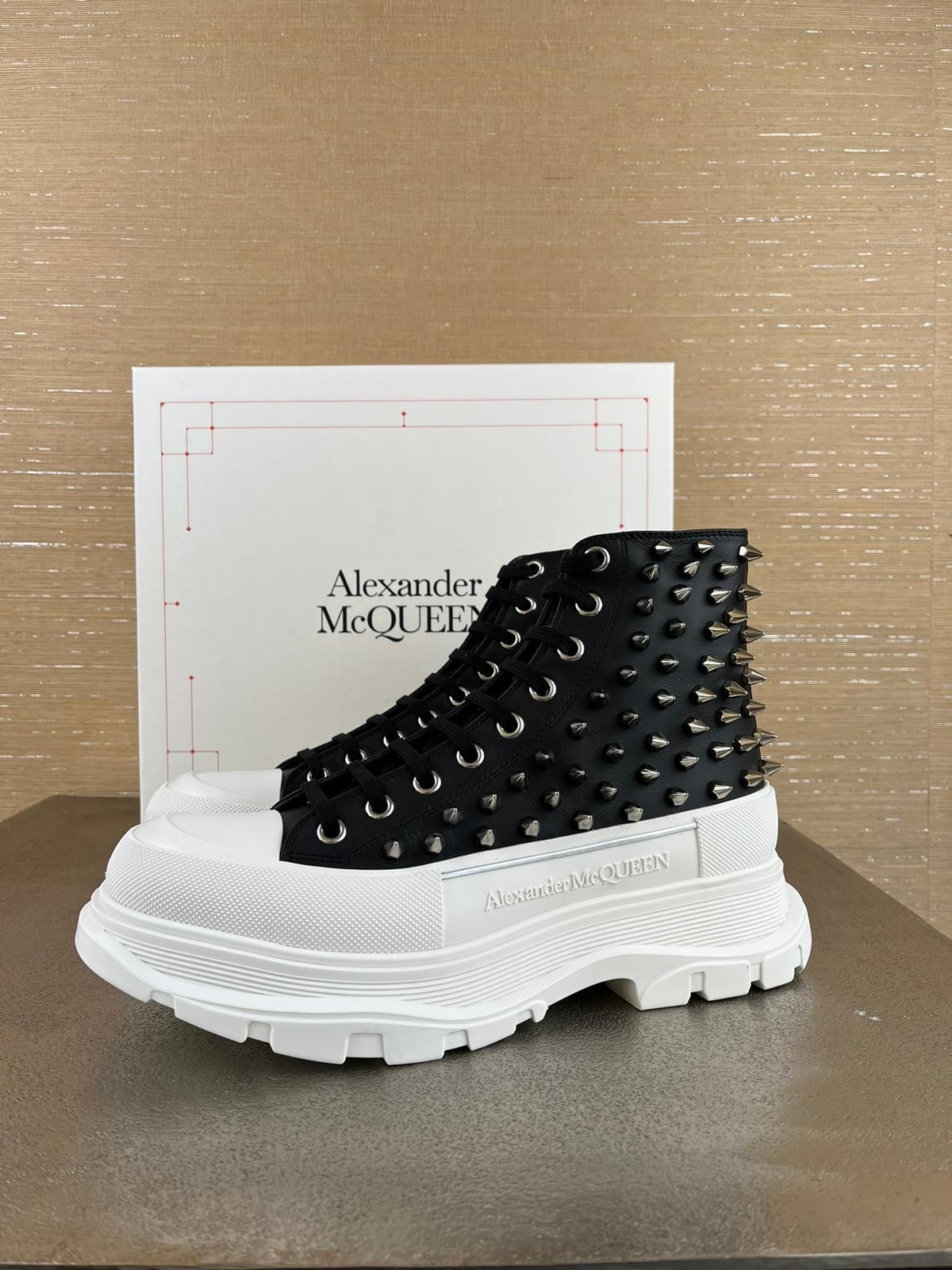 Alexander McQueen Treadslick High Top in Boxer Dog Calf Spiked in 