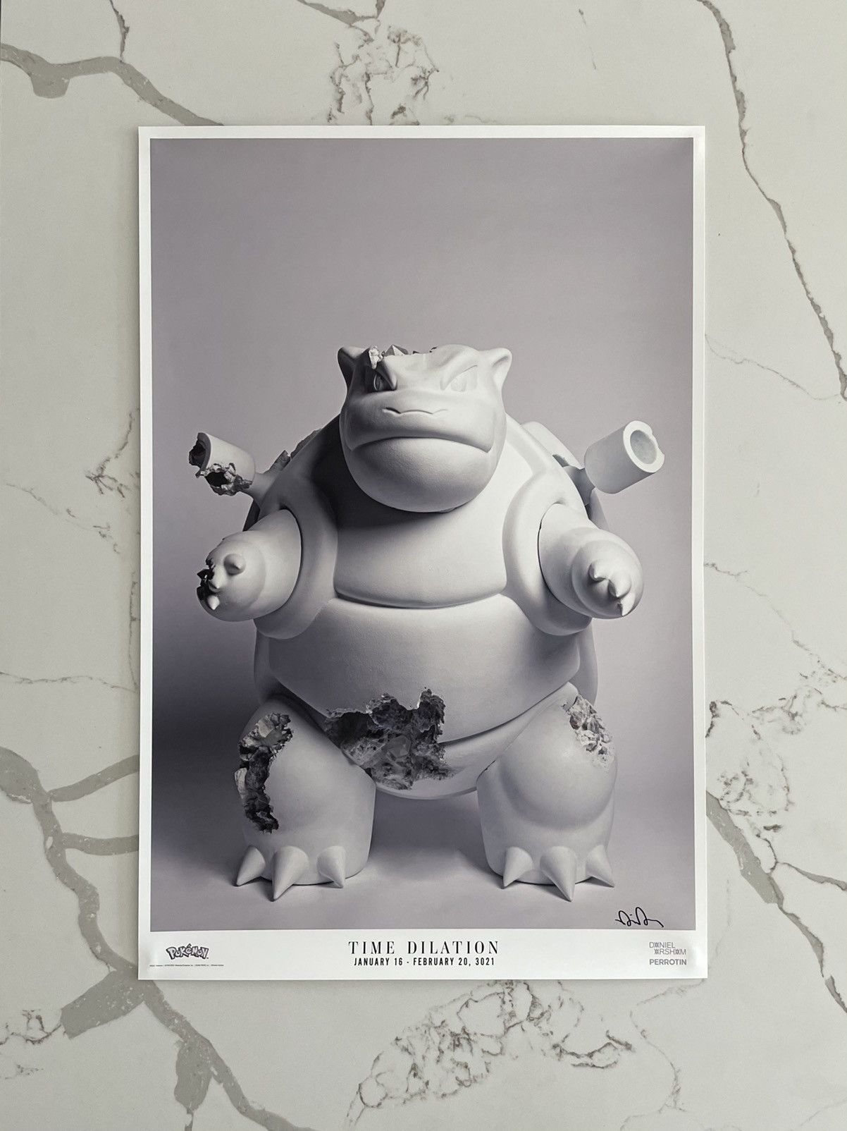 image of Signed Daniel Arsham Pokémon Crystallized Blastoise Poster in White/Blue, Men's