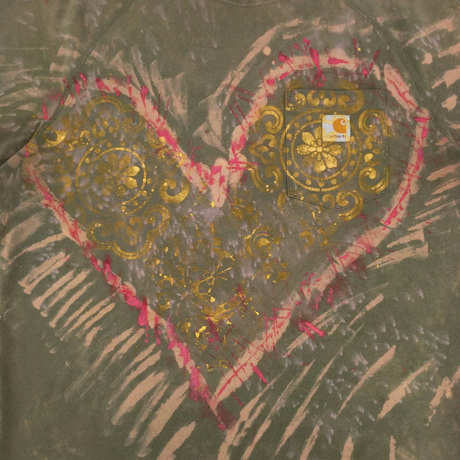 Carhartt Carhartt Custom Painted Bleached Tie Dye Heart T-Shirt L Size US L / EU 52-54 / 3 - 2 Thumbnail