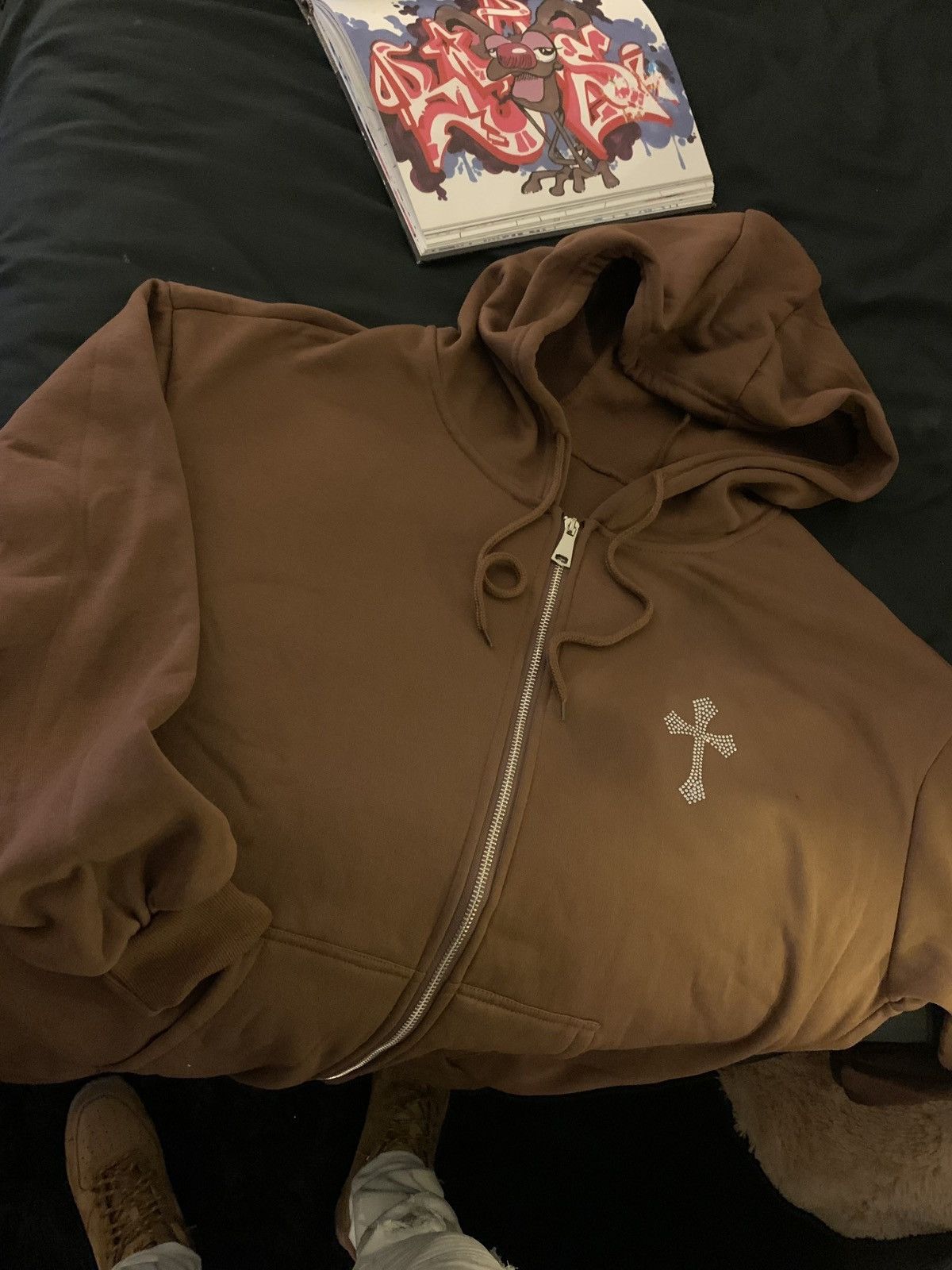 Rhinestones Wings Vintage Zip Up Hoodie