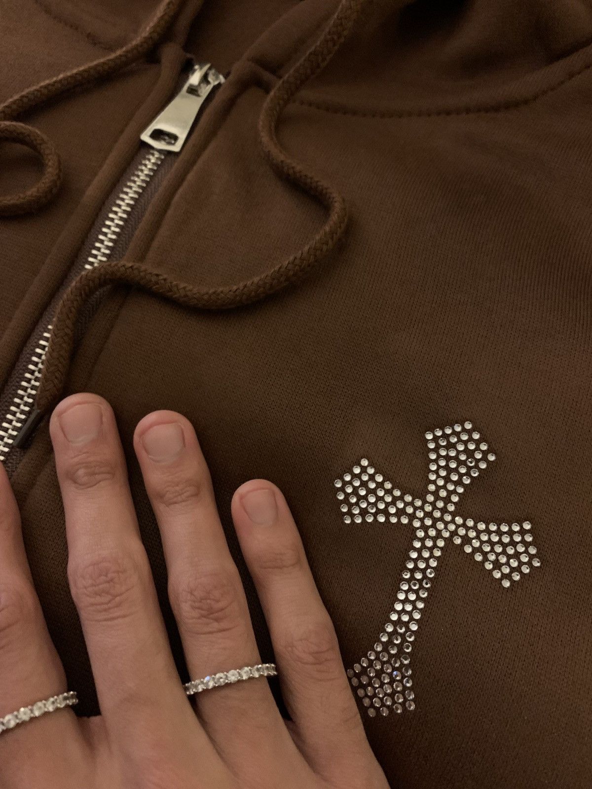 Rhinestones Wings Vintage Zip Up Hoodie