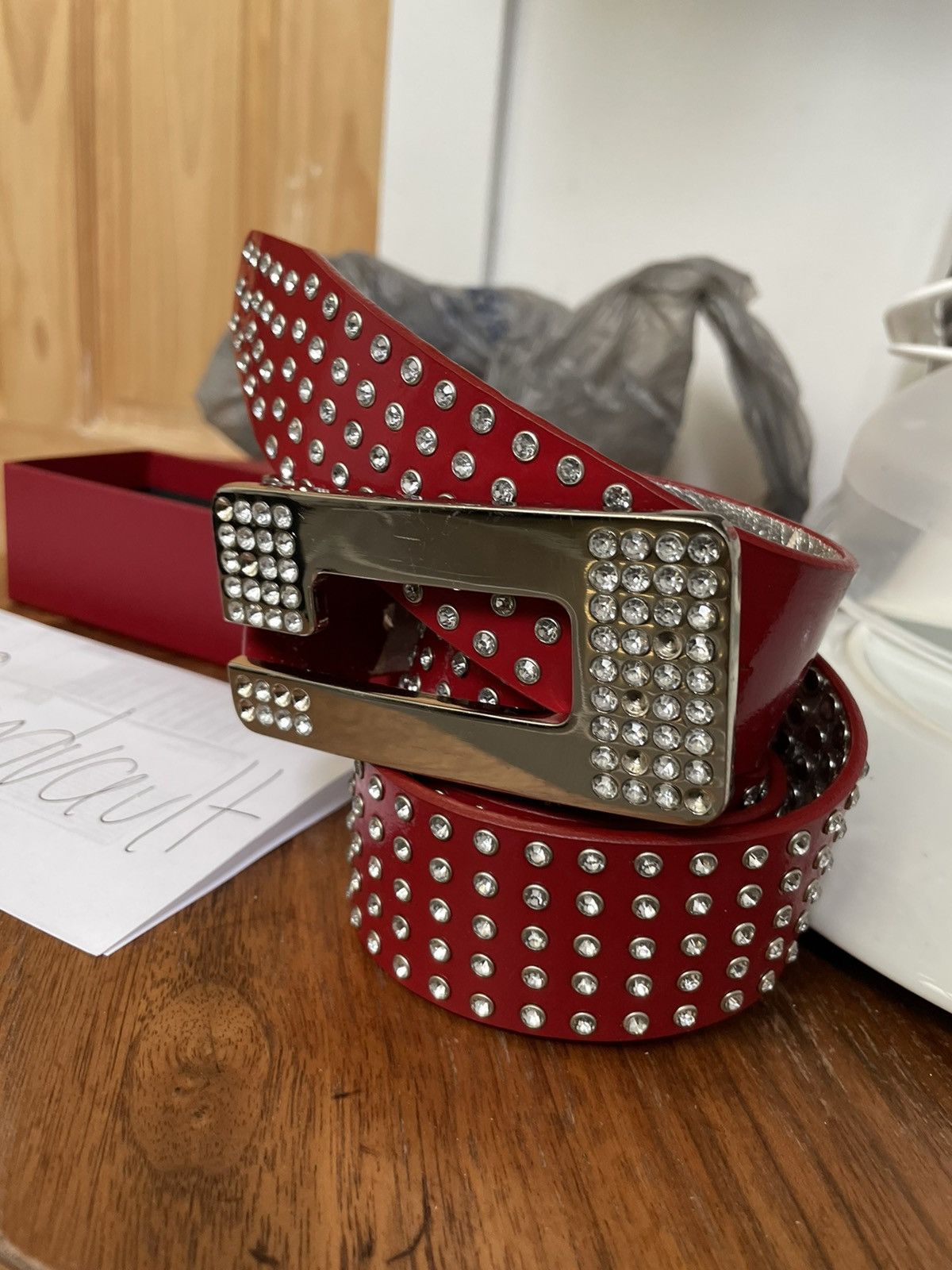 Guess Rare Bedazzled genuine leather guess belt Size 36 - 7 Thumbnail
