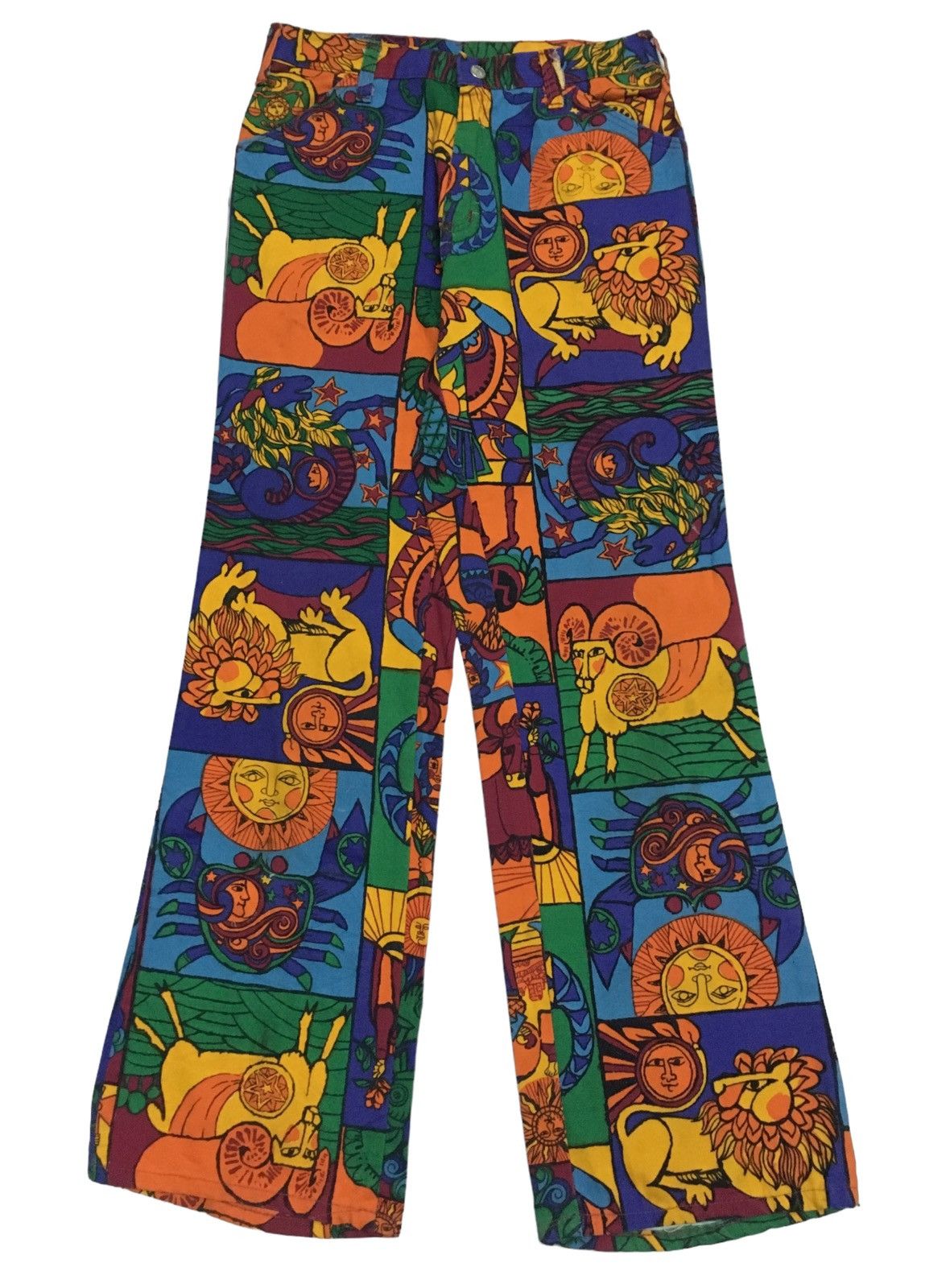 If Six Was Nine × Vintage Rare Design Vintage Unbrand Full Print Flared Pants 1970s Size US 26 / EU 42 - 1 Thumbnail