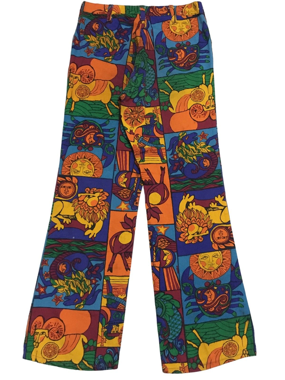 If Six Was Nine × Vintage Rare Design Vintage Unbrand Full Print Flared Pants 1970s Size US 26 / EU 42 - 2 Thumbnail