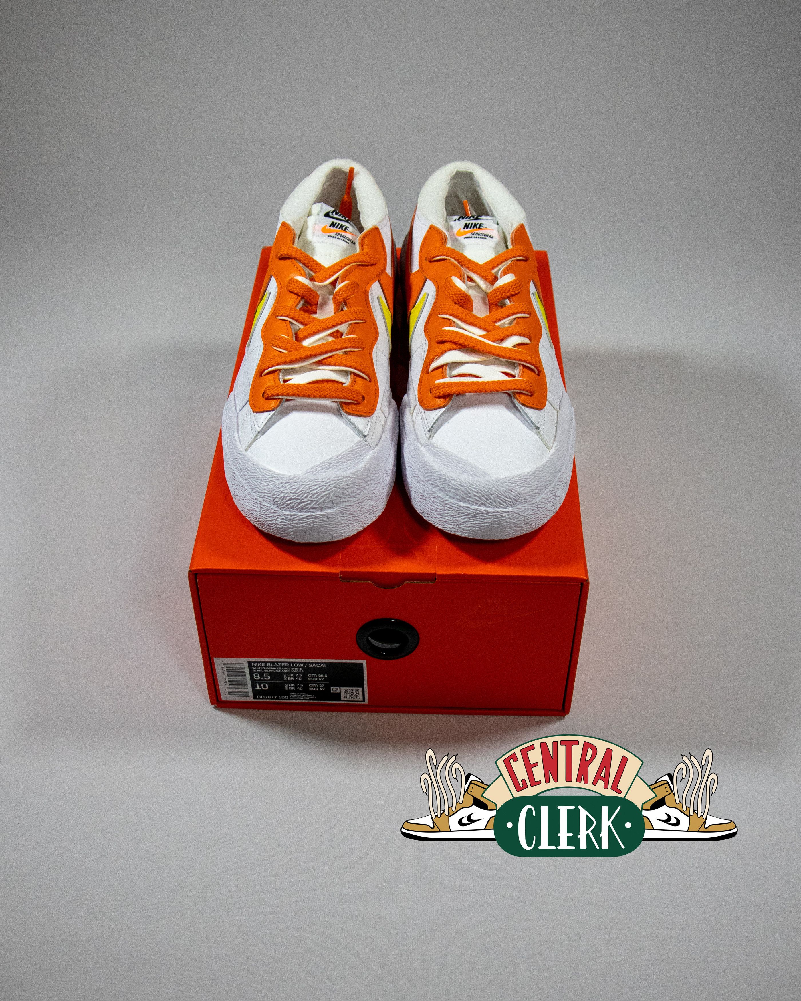 Nike × Sacai Blazer Low White Magma Orange Size US 8.5 / EU 41-42 - 3 Thumbnail