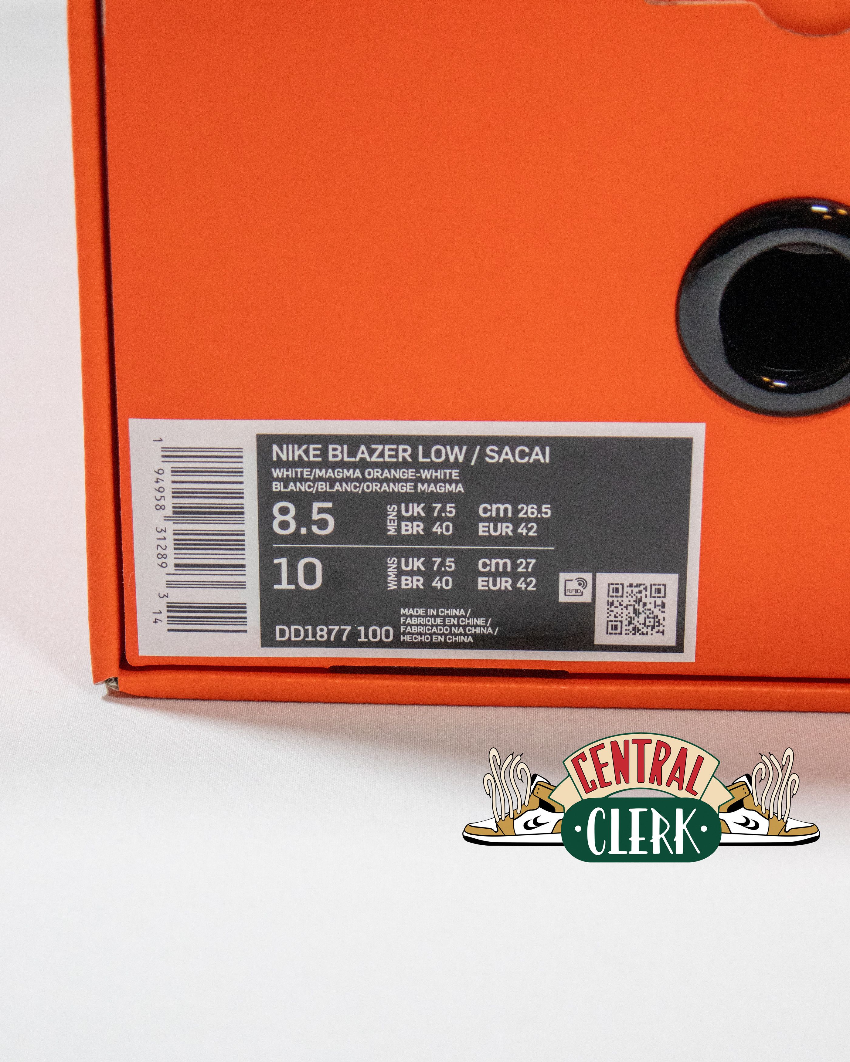 Nike × Sacai Blazer Low White Magma Orange Size US 8.5 / EU 41-42 - 6 Thumbnail