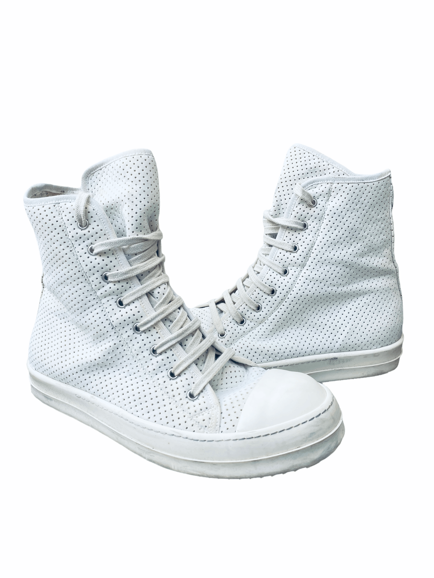 image of Rick Owens x Rick Owens Drkshdw Perforated White Ramones Shoes, Men's (Size 9)