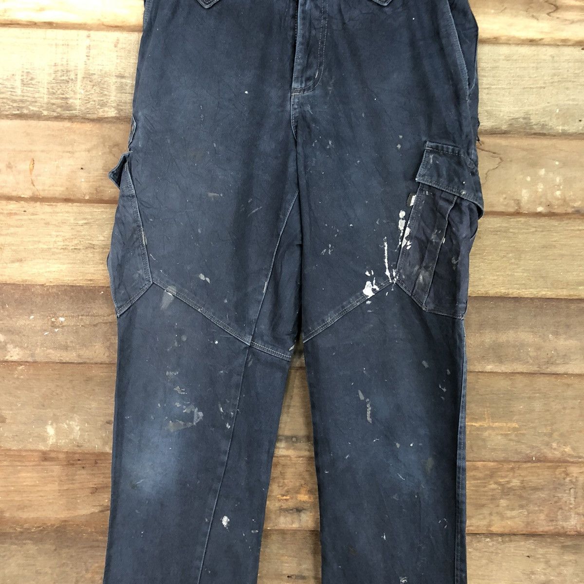 Japanese Brand DLL Tora Dark Blue Multipocket thrashed Cargo Pants #c970 Size US 28 / EU 44 - 4 Thumbnail