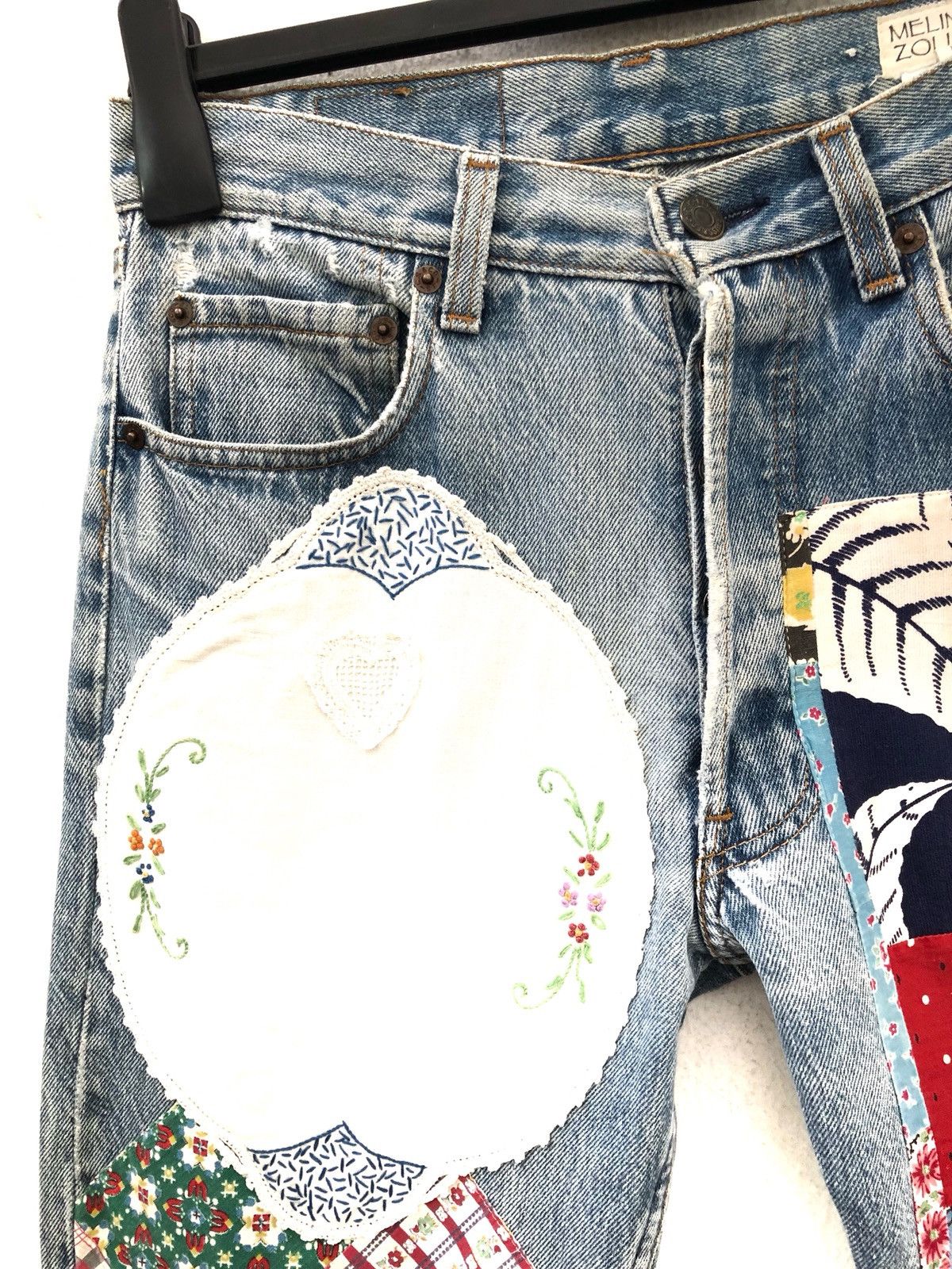 Levi's 80s Melinda Zoller Levi's 501 Patchwork Rips Distress Denim Size US 29 - 7 Thumbnail
