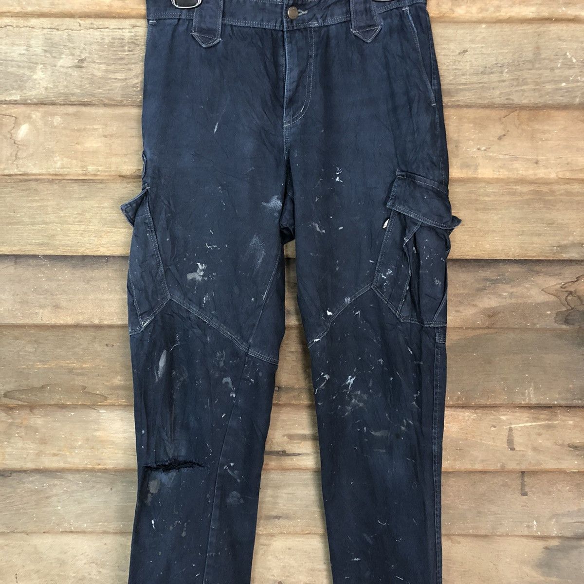 Japanese Brand × StraightFaded Tora Dark Blue Multipocket thrashed Cargo Pants #c965 Size US 28 / EU 44 - 4 Thumbnail