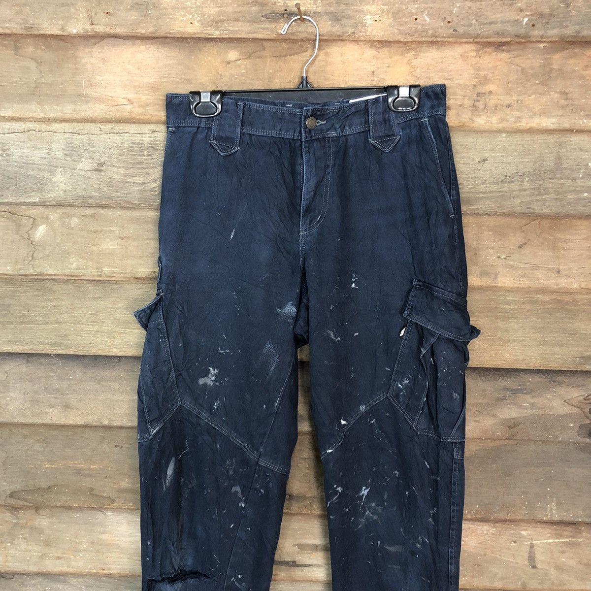 Japanese Brand × StraightFaded Tora Dark Blue Multipocket thrashed Cargo Pants #c965 Size US 28 / EU 44 - 2 Thumbnail