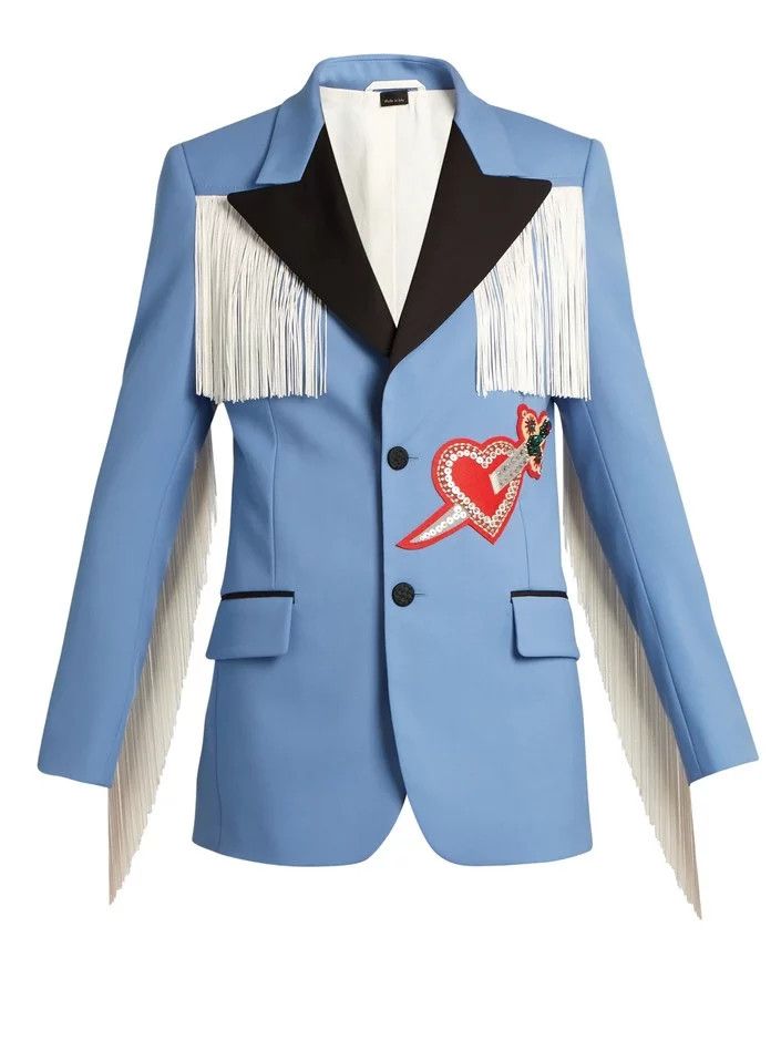 Gucci Runway Fringe Pierced Heart Appliqué Tuxedo Blazer