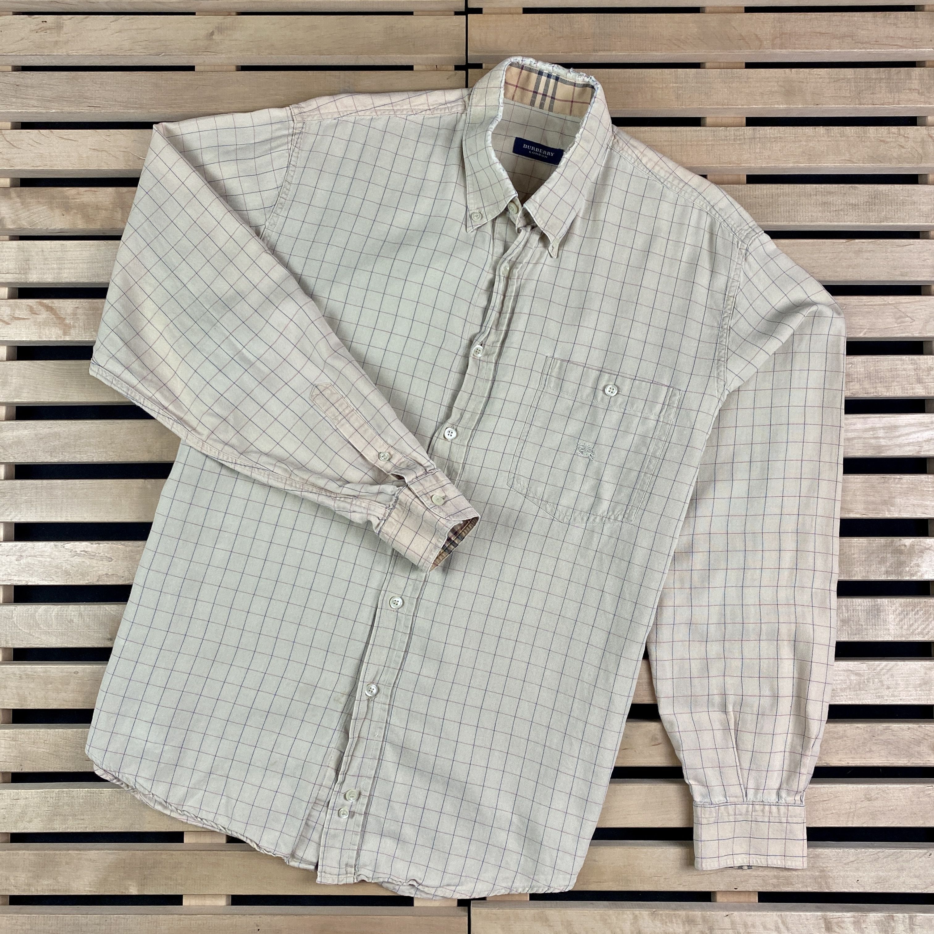 Burberry × Vintage Mens Vintage Shirt Long Sleeve Burberry London Size L/XL Size US XL / EU 56 / 4 - 1 Thumbnail