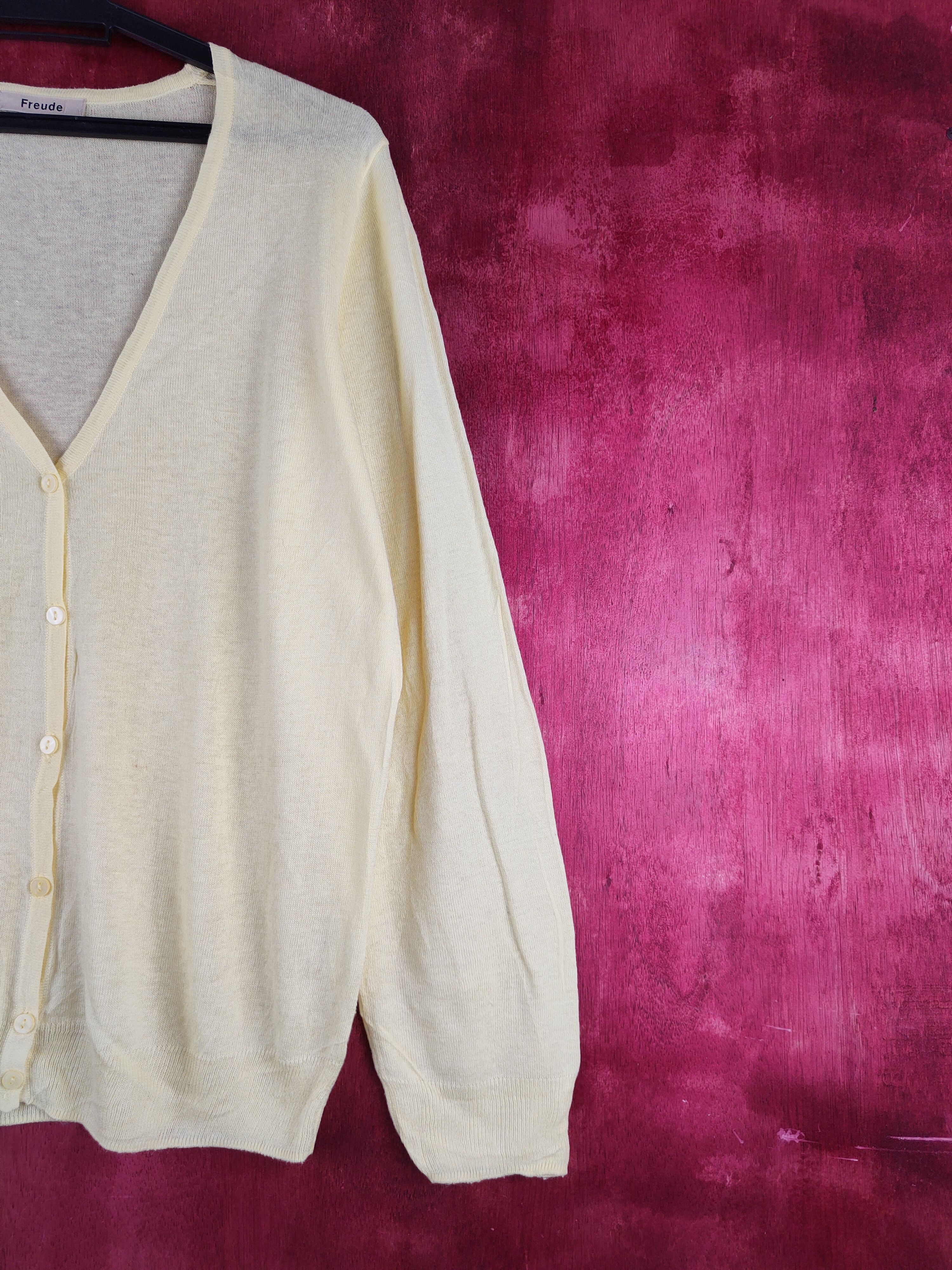 Japanese Brand Freude vintage thin Light Yellow Knitwear Cardigan #S1184 Size M / US 6-8 / IT 42-44 - 5 Thumbnail