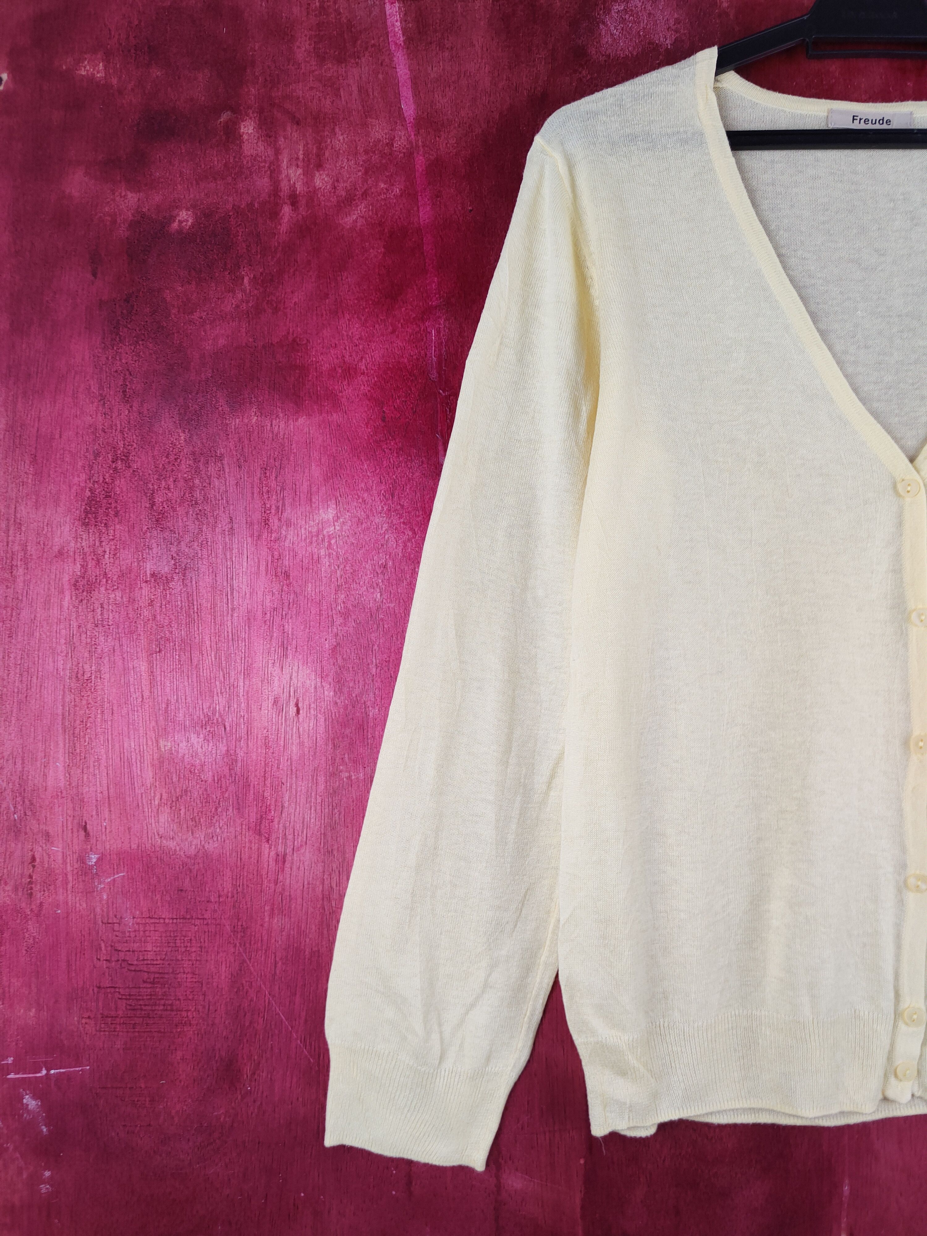 Japanese Brand Freude vintage thin Light Yellow Knitwear Cardigan #S1184 Size M / US 6-8 / IT 42-44 - 3 Thumbnail