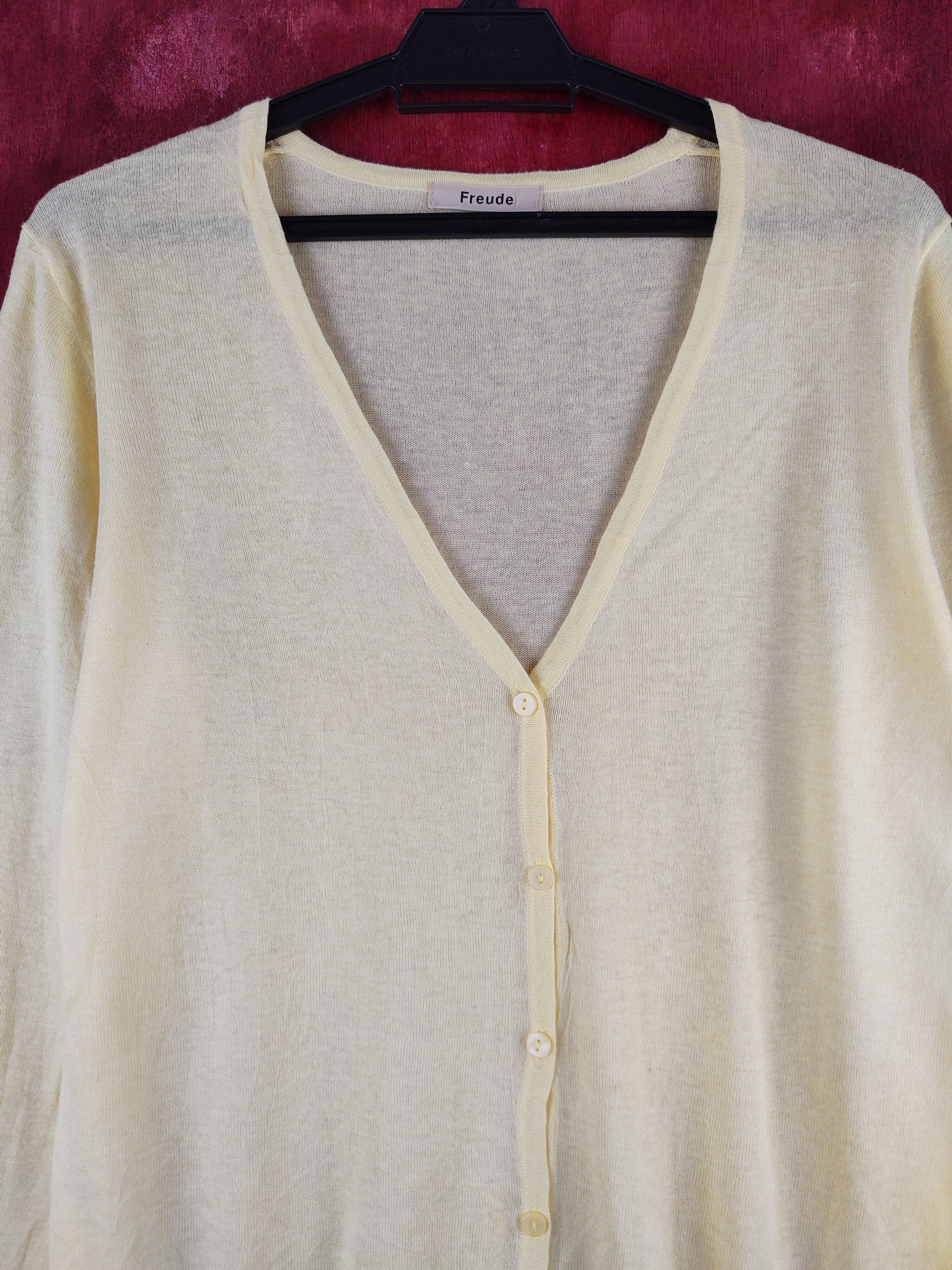 Japanese Brand Freude vintage thin Light Yellow Knitwear Cardigan #S1184 Size M / US 6-8 / IT 42-44 - 2 Thumbnail