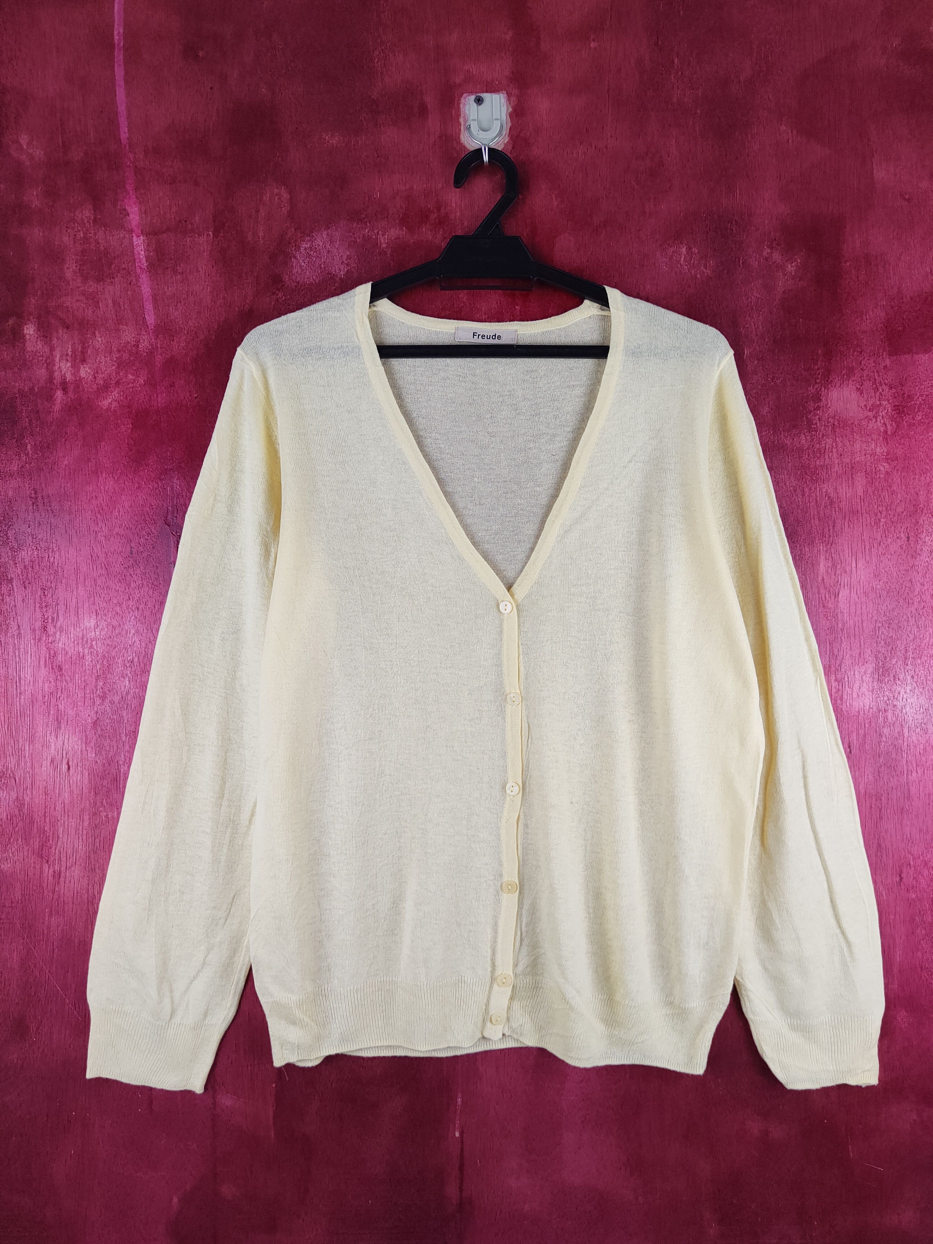 Japanese Brand Freude vintage thin Light Yellow Knitwear Cardigan #S1184 Size M / US 6-8 / IT 42-44 - 1 Thumbnail