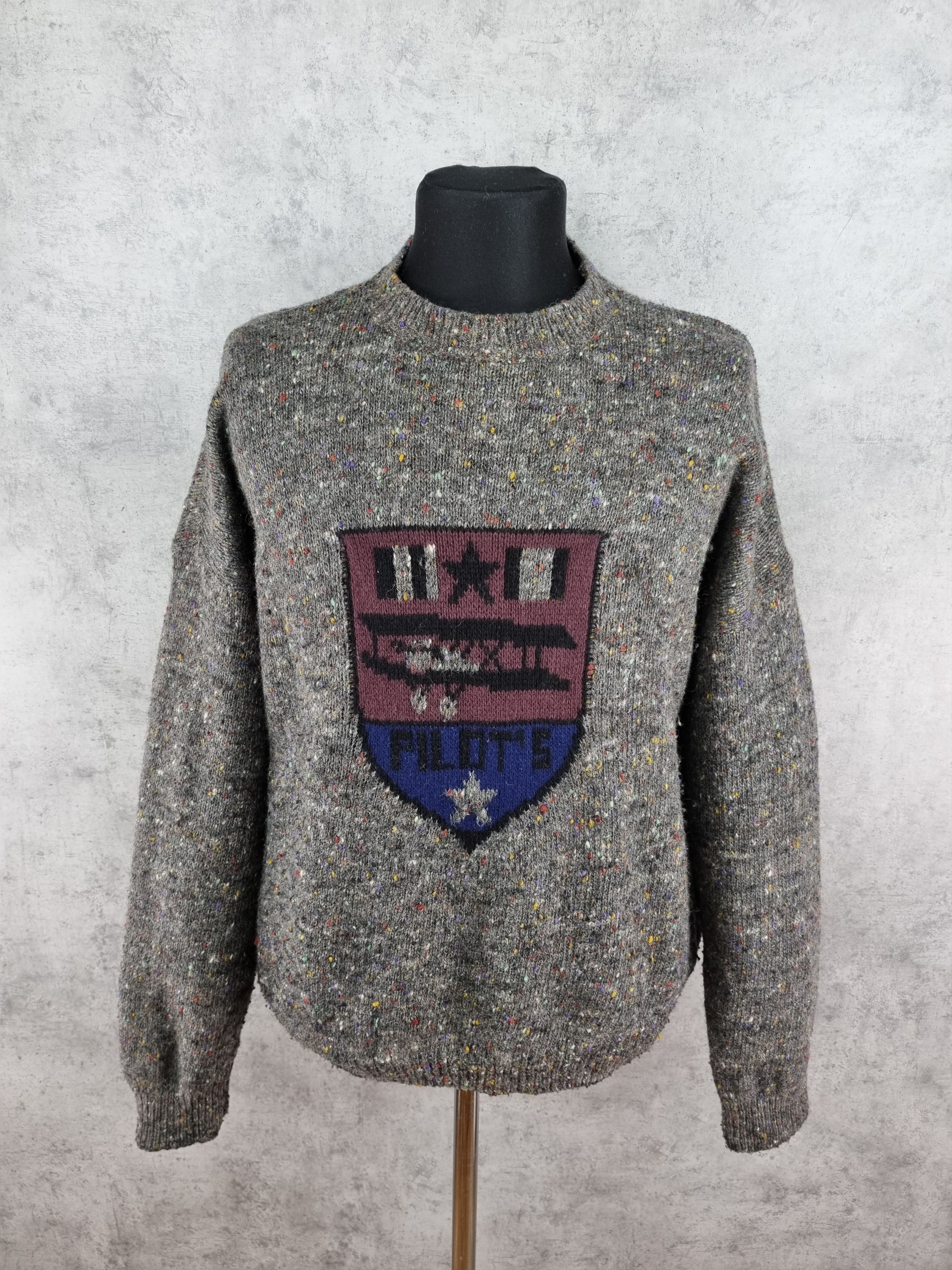 image of Italian Designers 80's Nanibon Pilots Knitted Italian Wool Sweater in Grey Mix, Men's (Size Large)