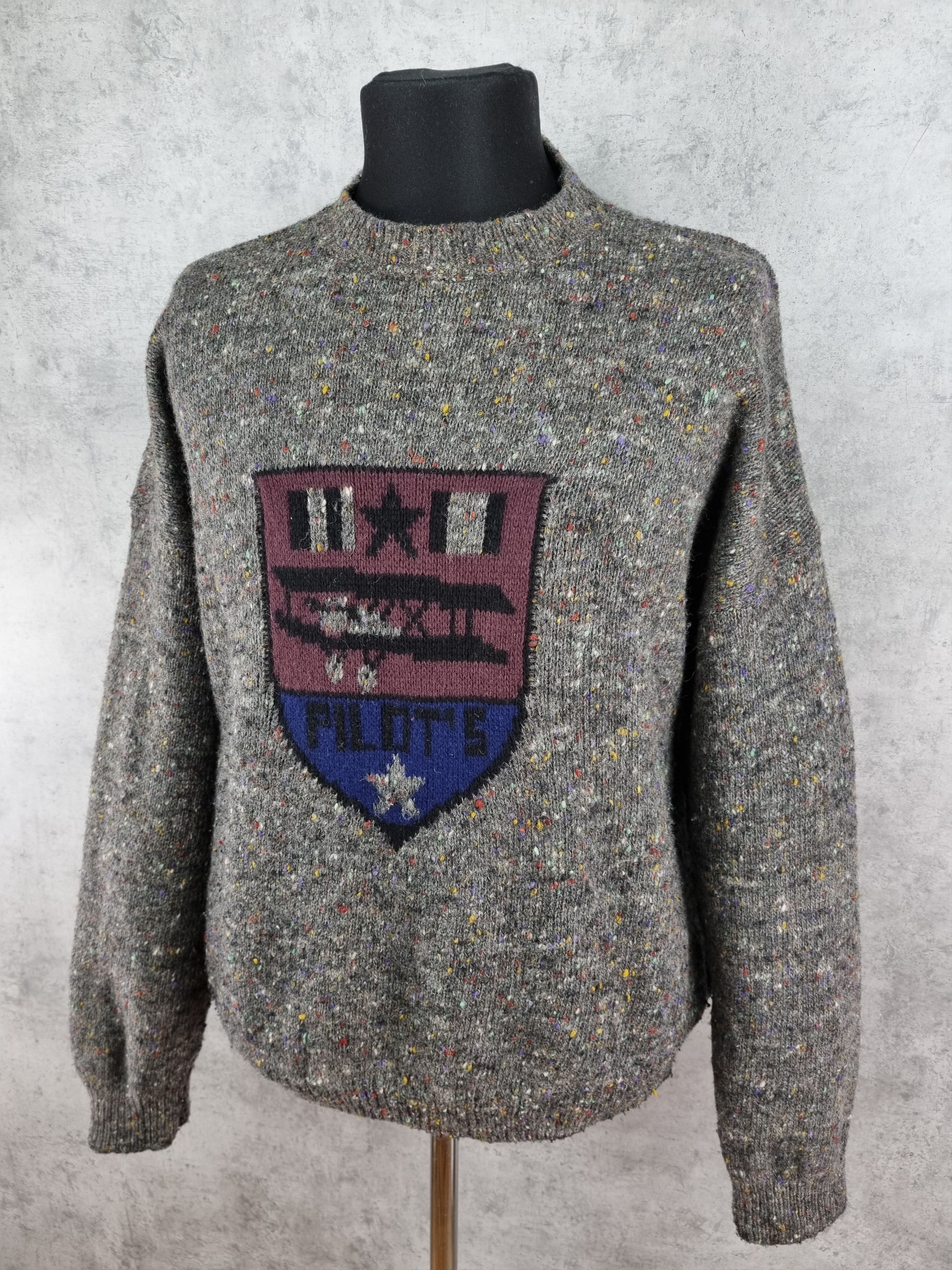 Designer 80s Nanibon Pilots Knitted Italian Wool Sweater Size US L / EU 52-54 / 3 - 4 Thumbnail