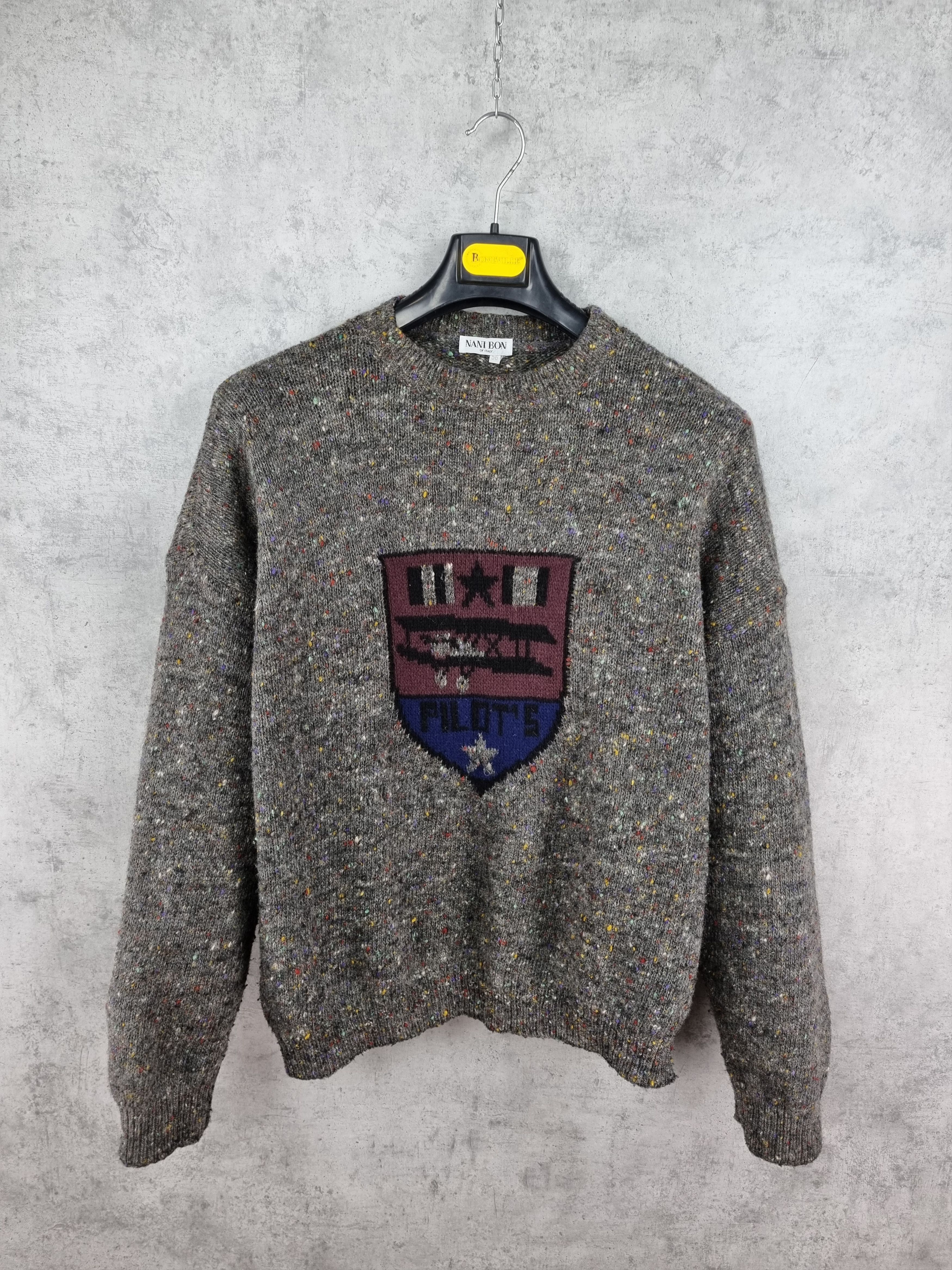 Designer 80s Nanibon Pilots Knitted Italian Wool Sweater Size US L / EU 52-54 / 3 - 2 Thumbnail