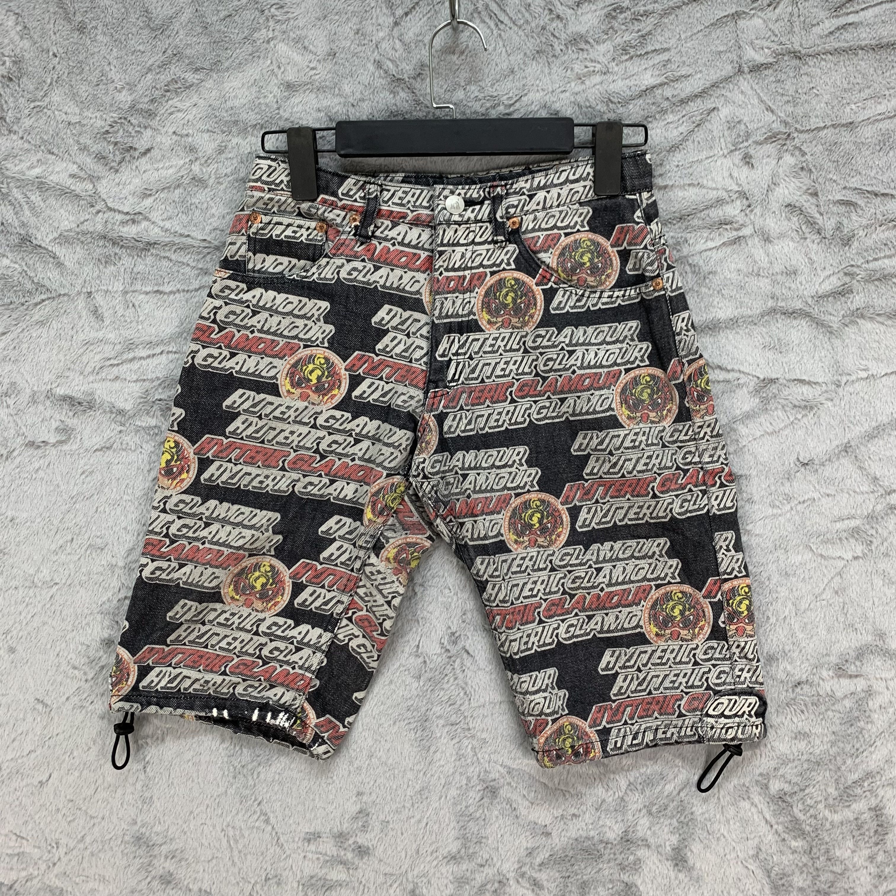 image of Hysteric Glamour Overprint Short Denim Pants W26 4153-144 in Black, Men's