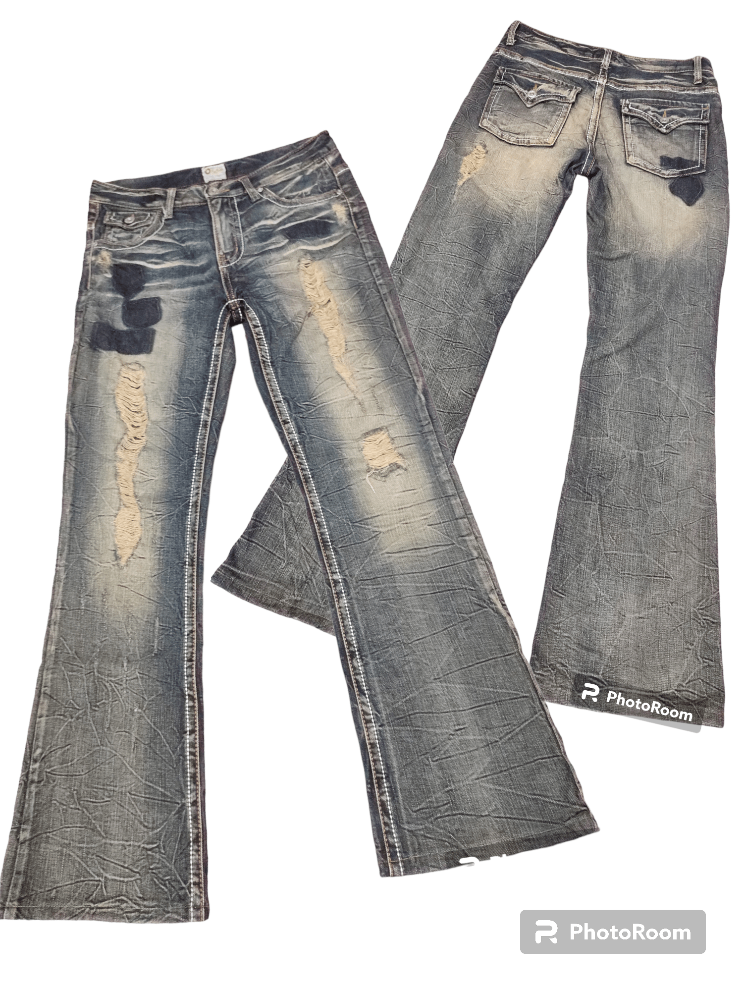Pre-owned Avant Garde X If Six Was Nine Hysteric Distressed Flare Jeans In Blue Denim