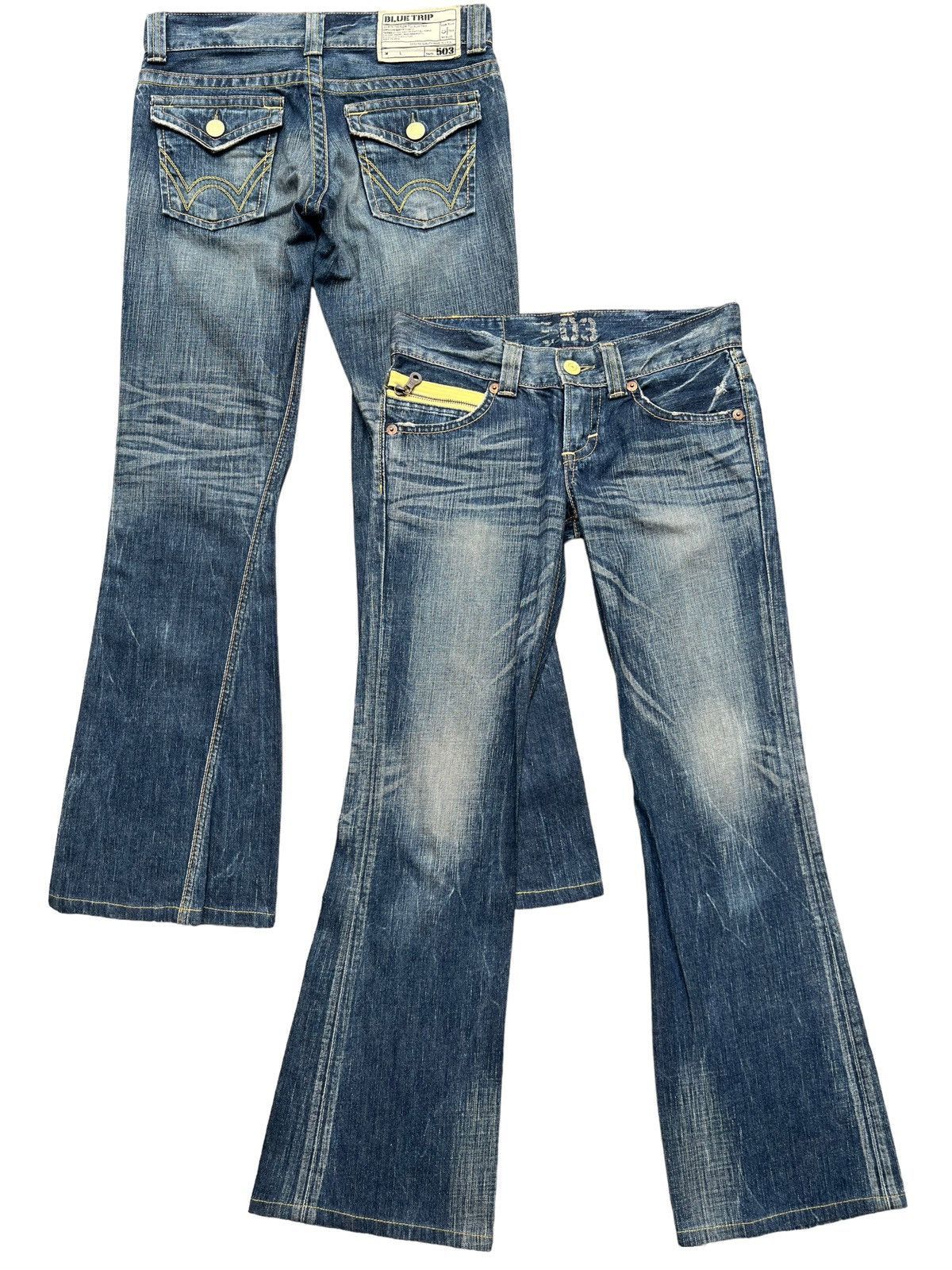 Edwin Vintage Edwin 503 Blue Trip Distressed Flare Jeans 31x30 Size 31" - 1 Thumbnail