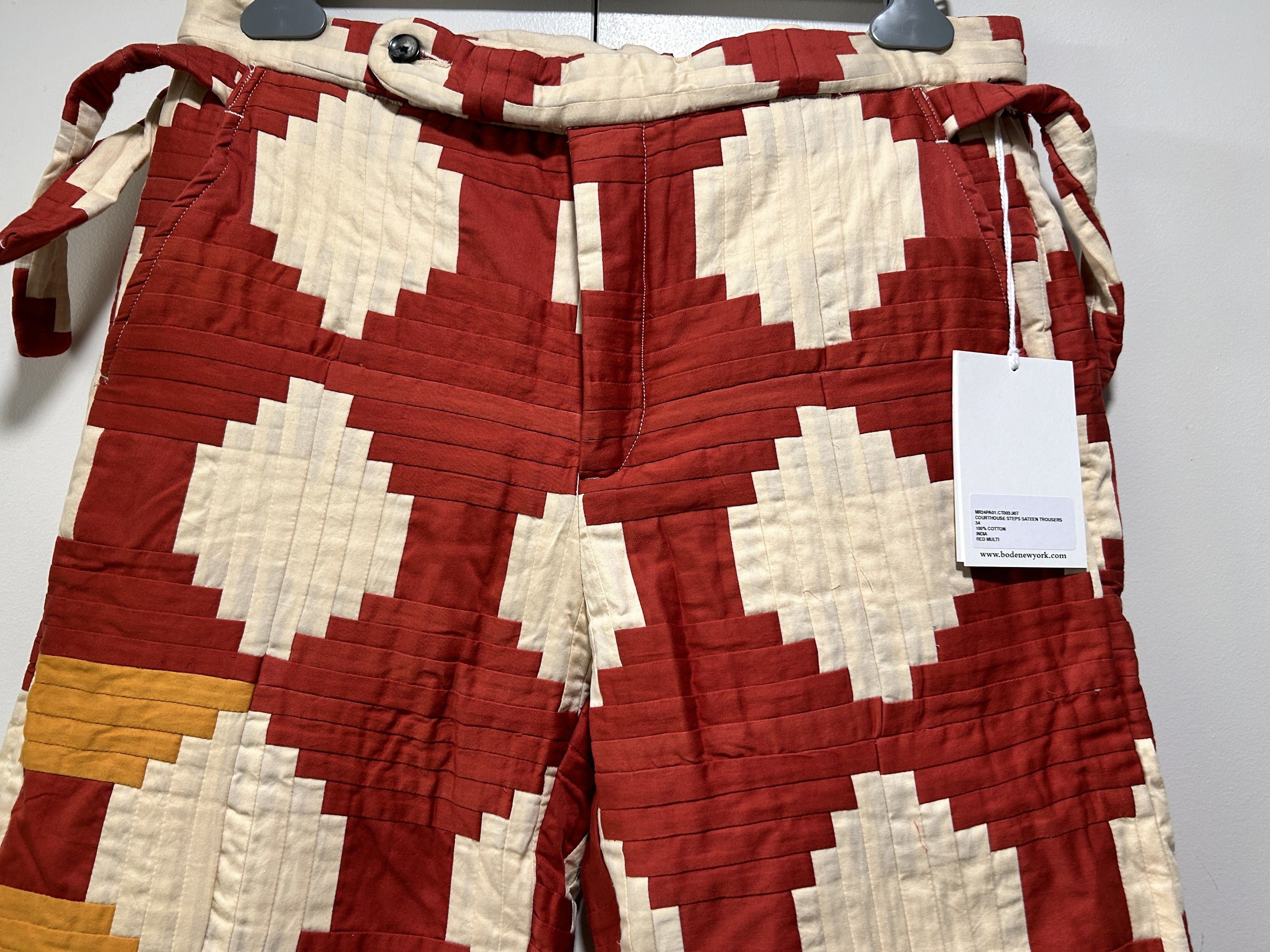 Bode Bode cotton Courthouse Steps Sateen Trousers Red Size US 34 / EU 50 - 3 Thumbnail