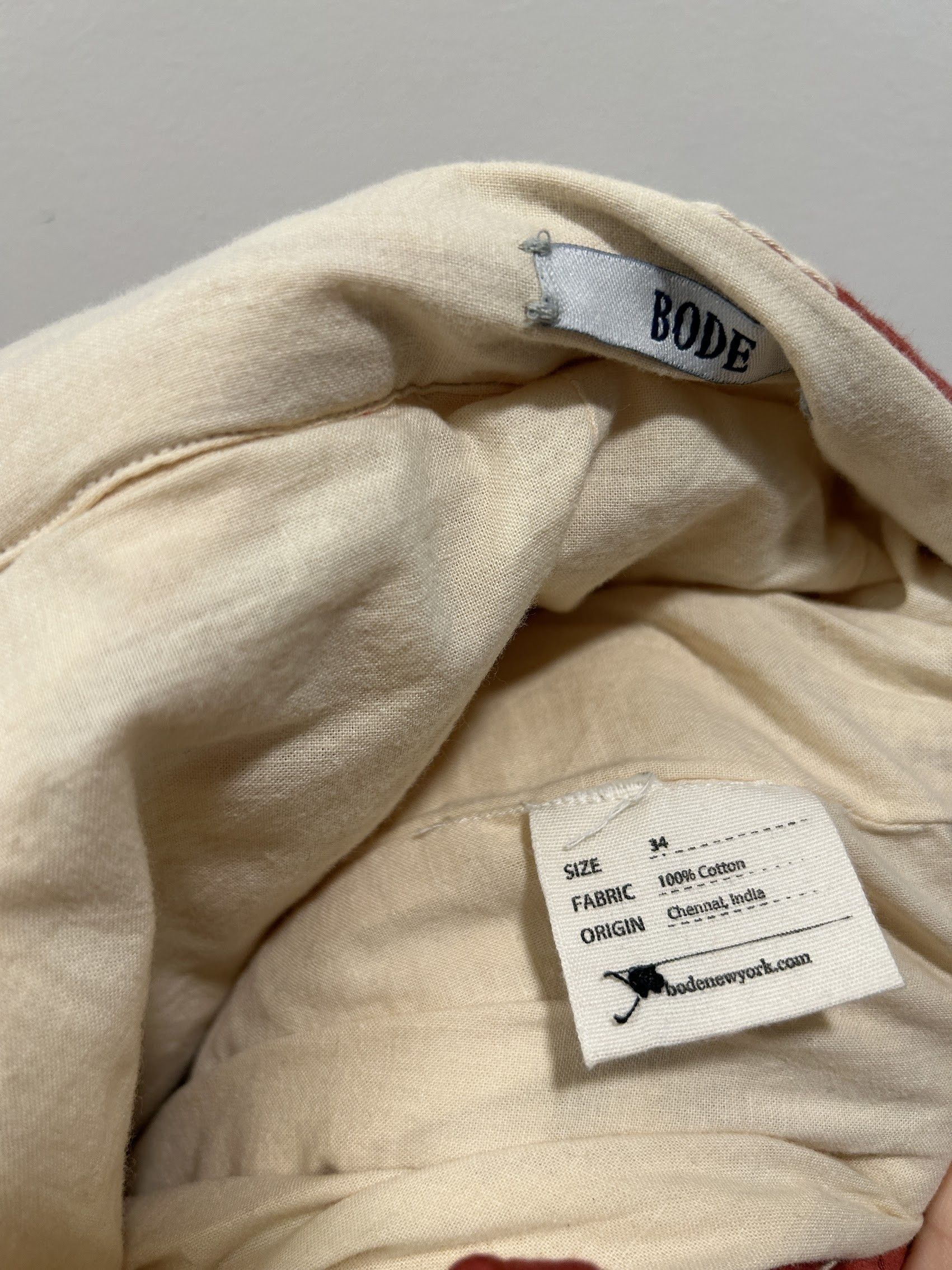 Bode Bode cotton Courthouse Steps Sateen Trousers Red Size US 34 / EU 50 - 6 Thumbnail