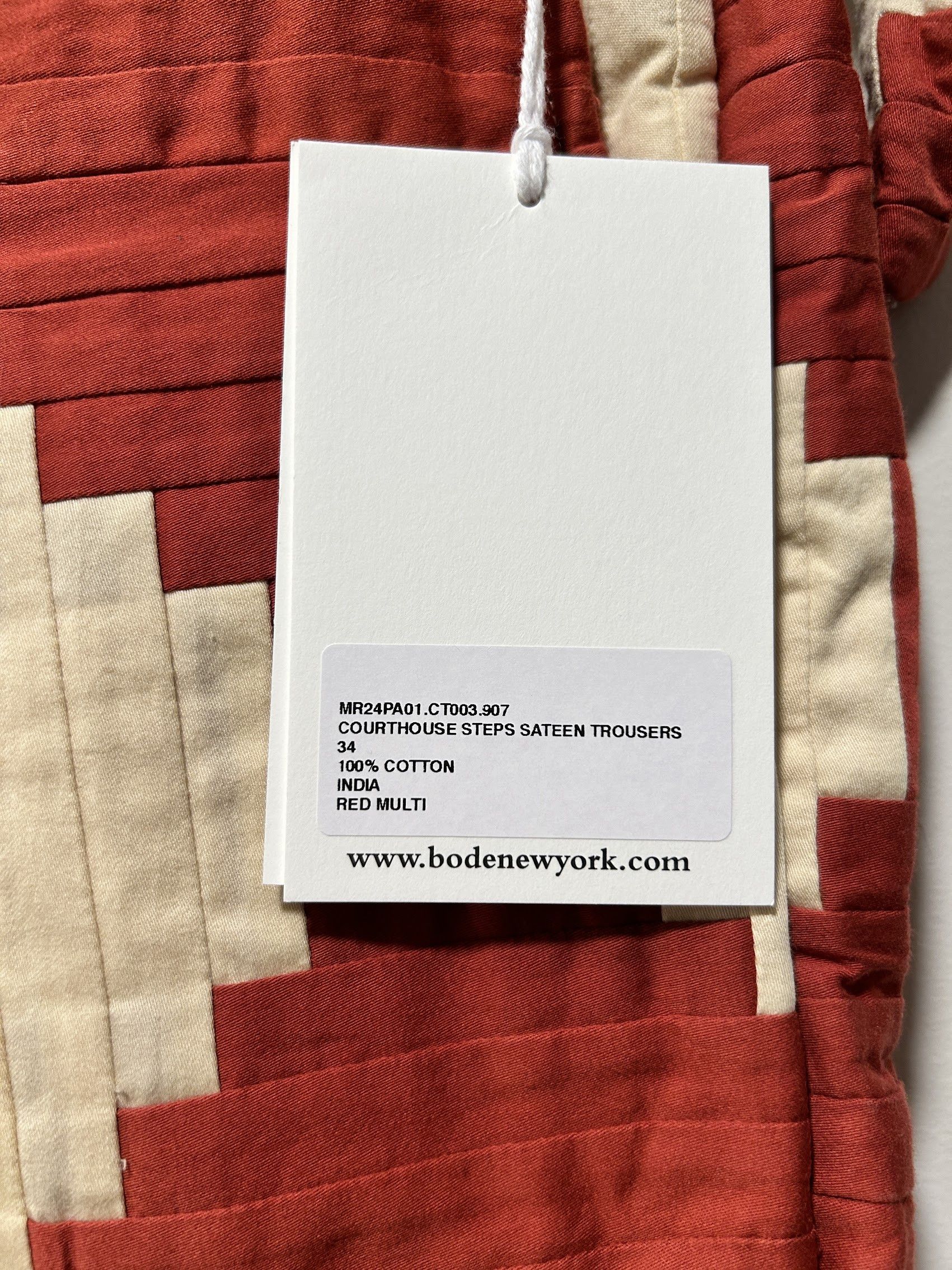 Bode Bode cotton Courthouse Steps Sateen Trousers Red Size US 34 / EU 50 - 4 Thumbnail